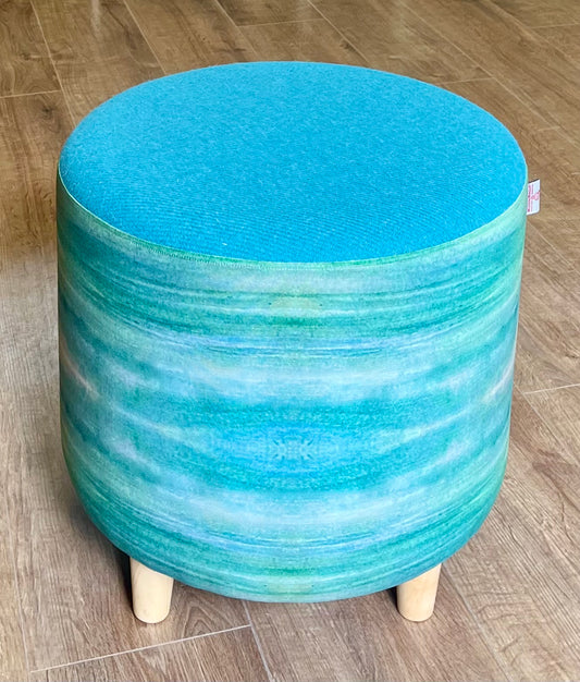 Turquoise Sea Linen Footstool with Harris Tweed