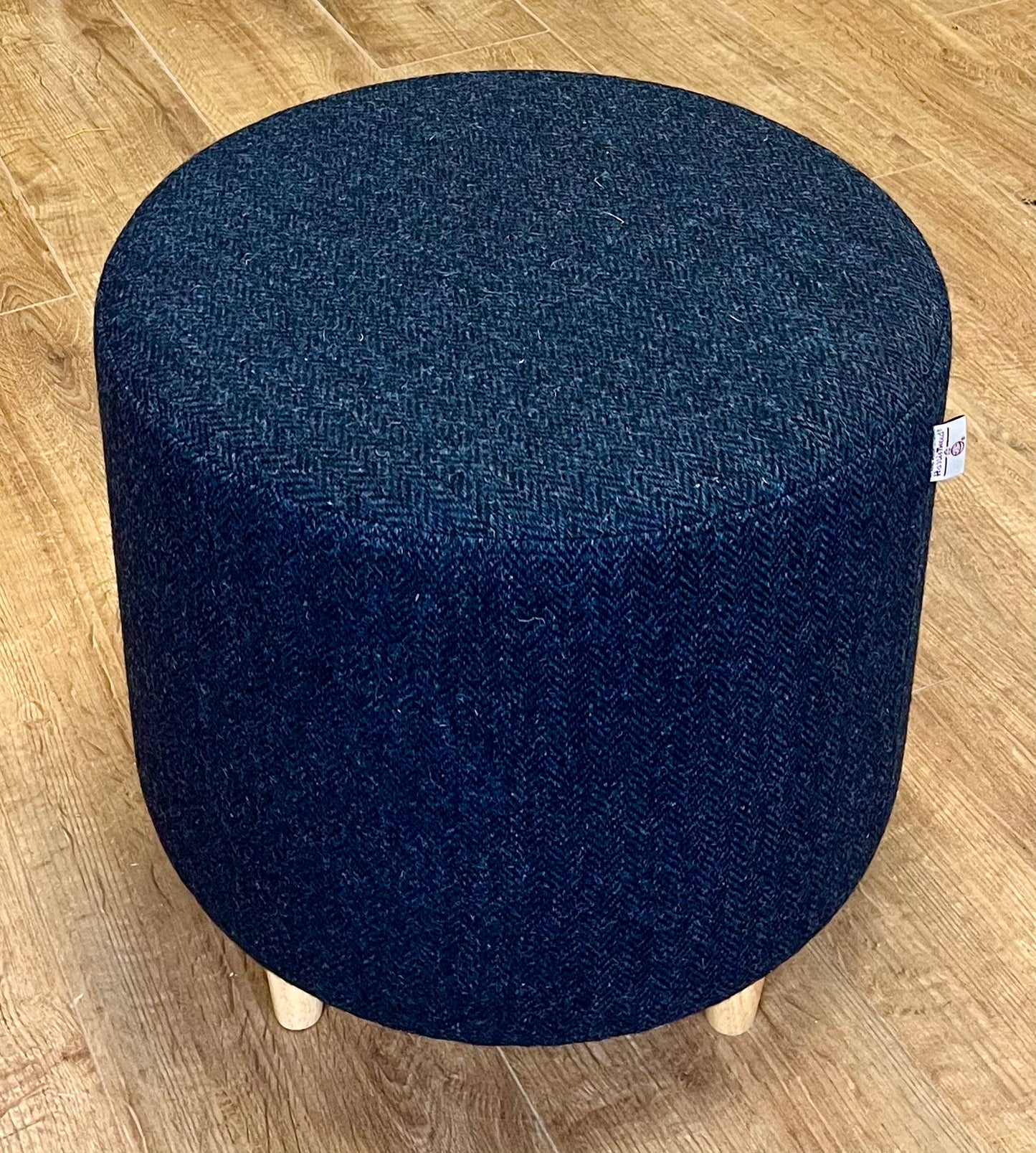 Navy Blue Harris Tweed Chunky Footstool