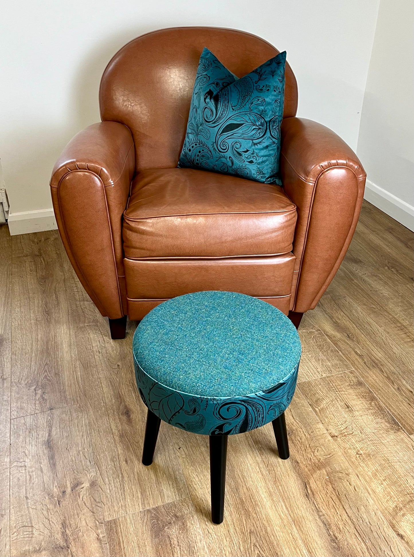 Paisley Pattern Velvet and Harris Tweed Small Stool