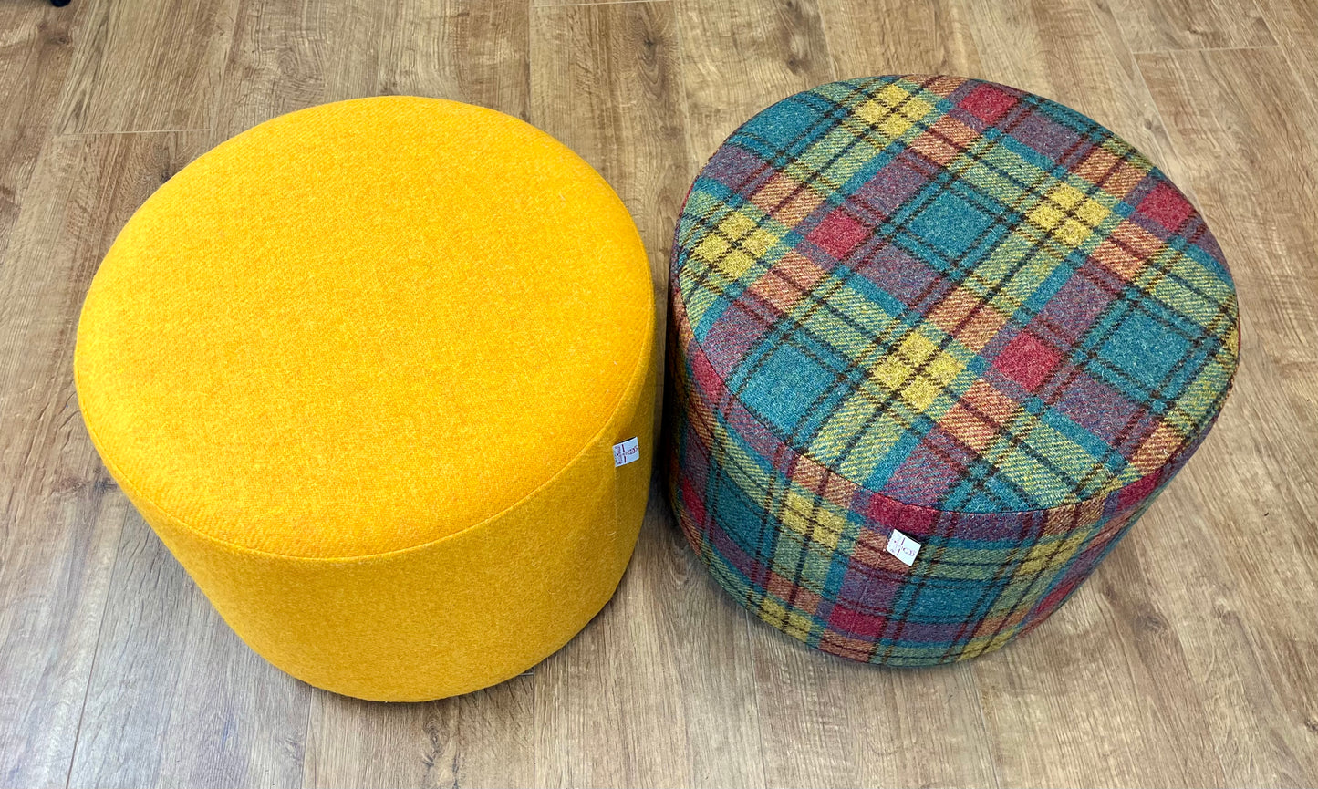 Green, Red & Mustard Tartan Harris Tweed Chunky Footstool