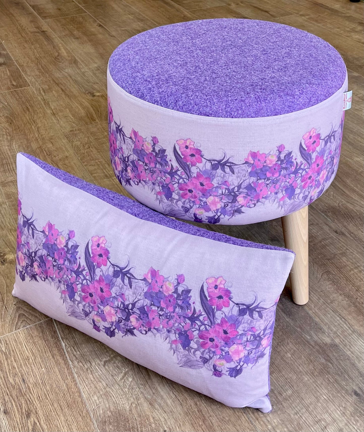 Lilac Vines Linen and Harris Tweed Oblong Cushion