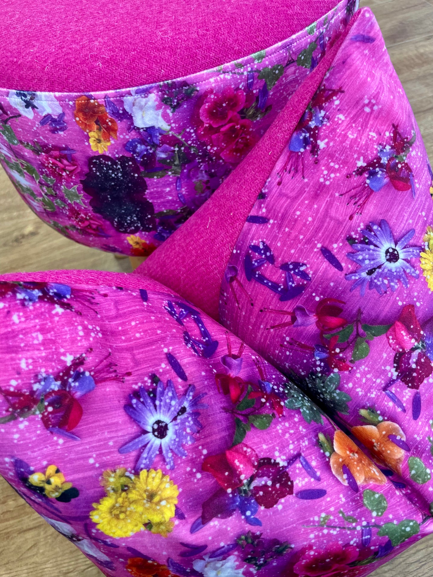 Pink Floral Velvet and Harris Tweed Cushion 18”