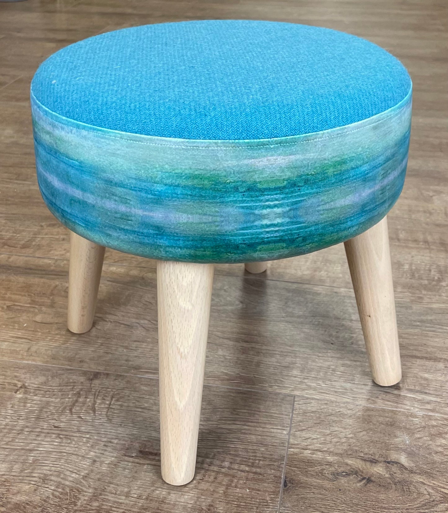 Emerald Sea Velvet and Turquoise Harris Tweed Footstool
