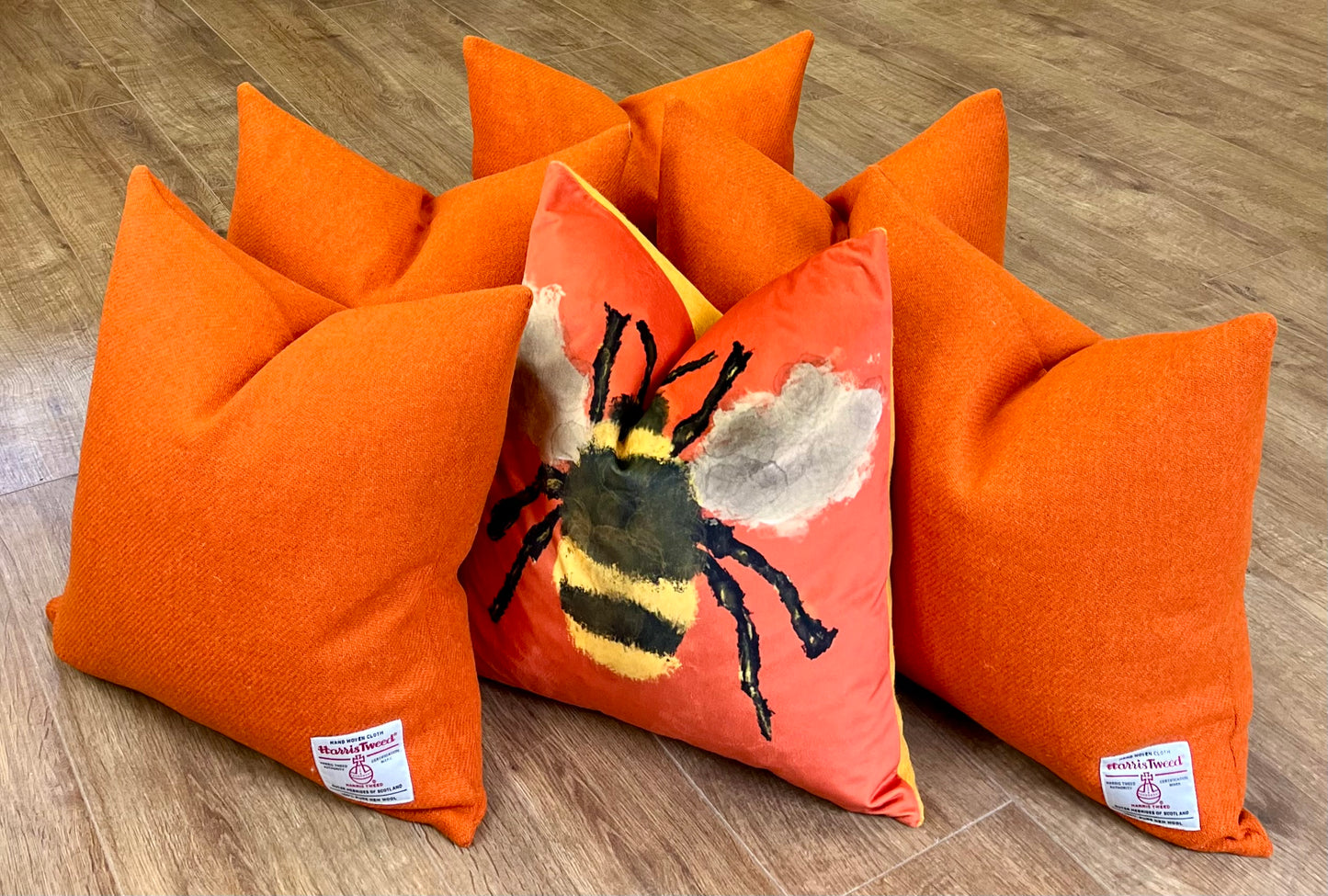 Orange Harris Tweed Cushion 18”: Handmade