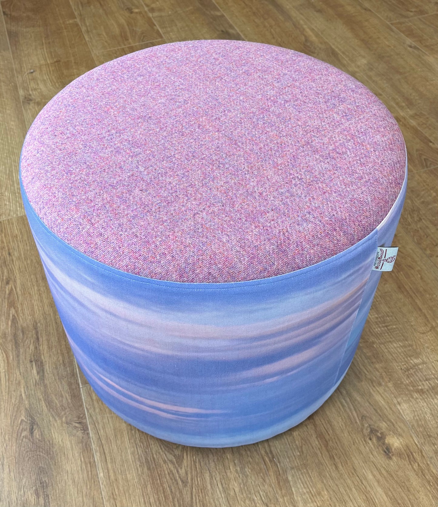 Skyscape Linen and Dusky Pink Harris Tweed Floating Footstool