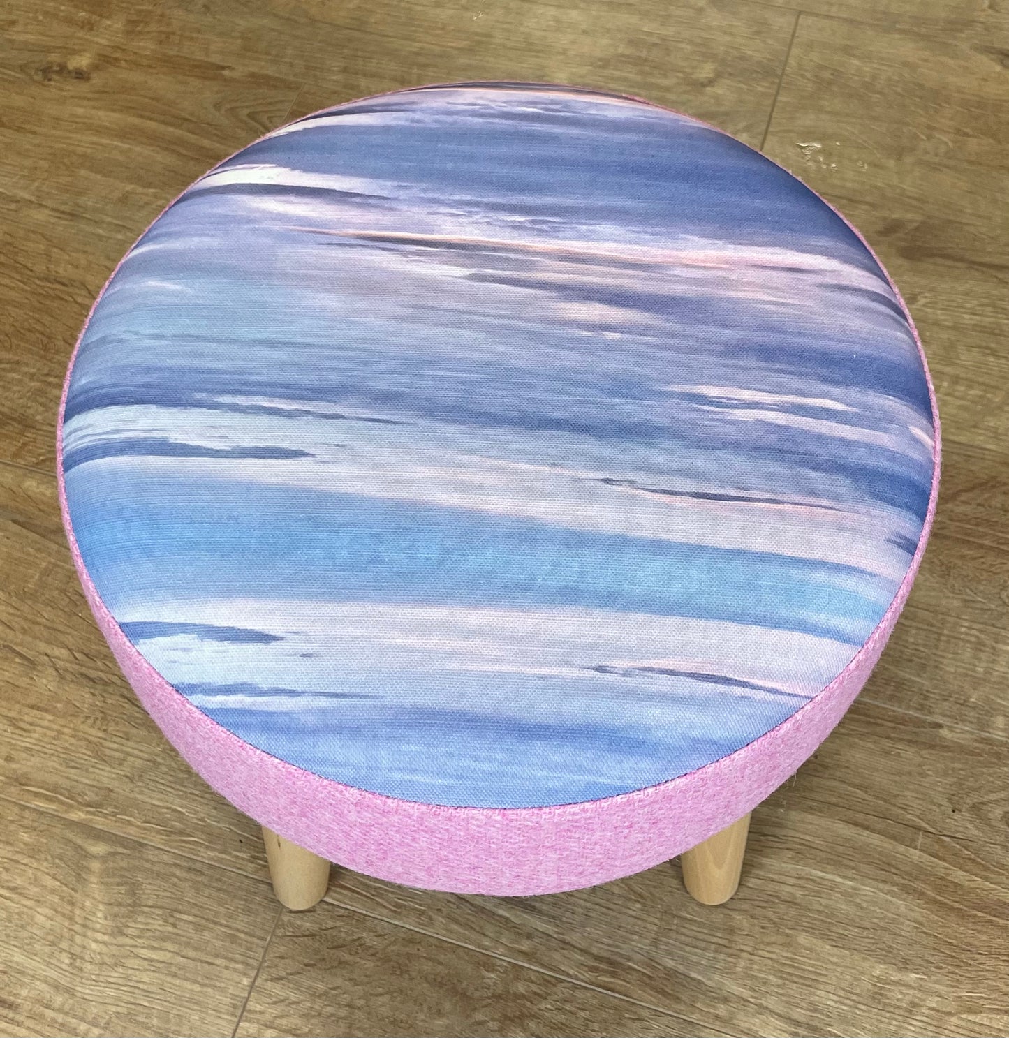 Serenity Linen and Light Pink Harris Tweed Small Footstool