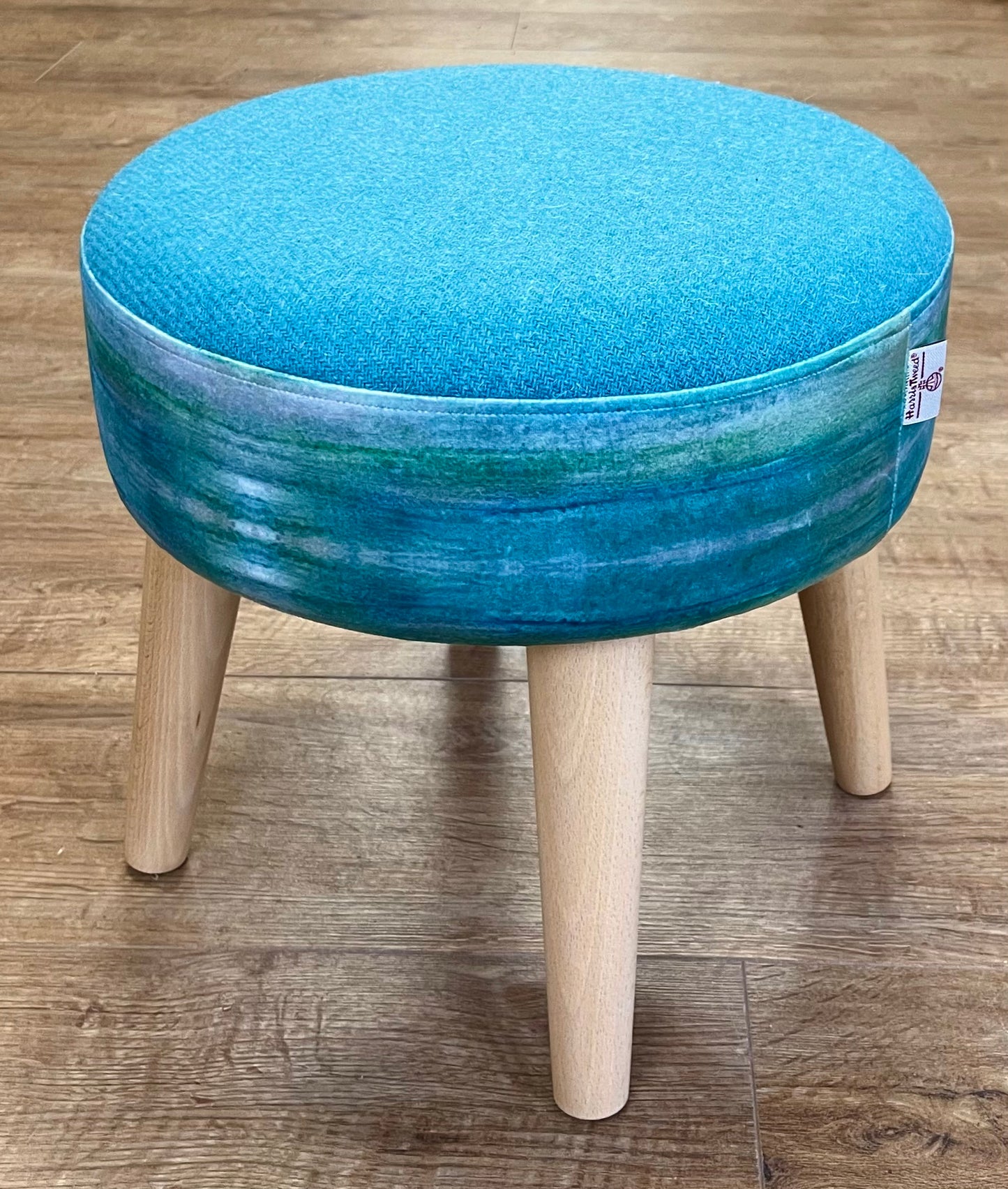Emerald Sea Velvet and Turquoise Harris Tweed Footstool