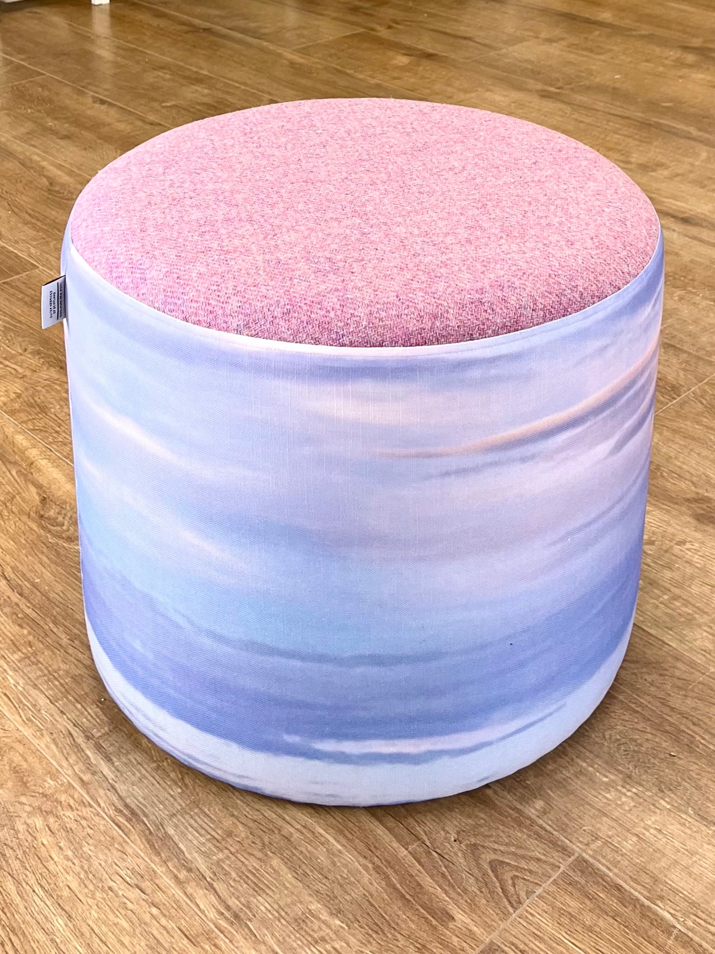 Skyscape Linen and Dusky Pink Harris Tweed Floating Footstool