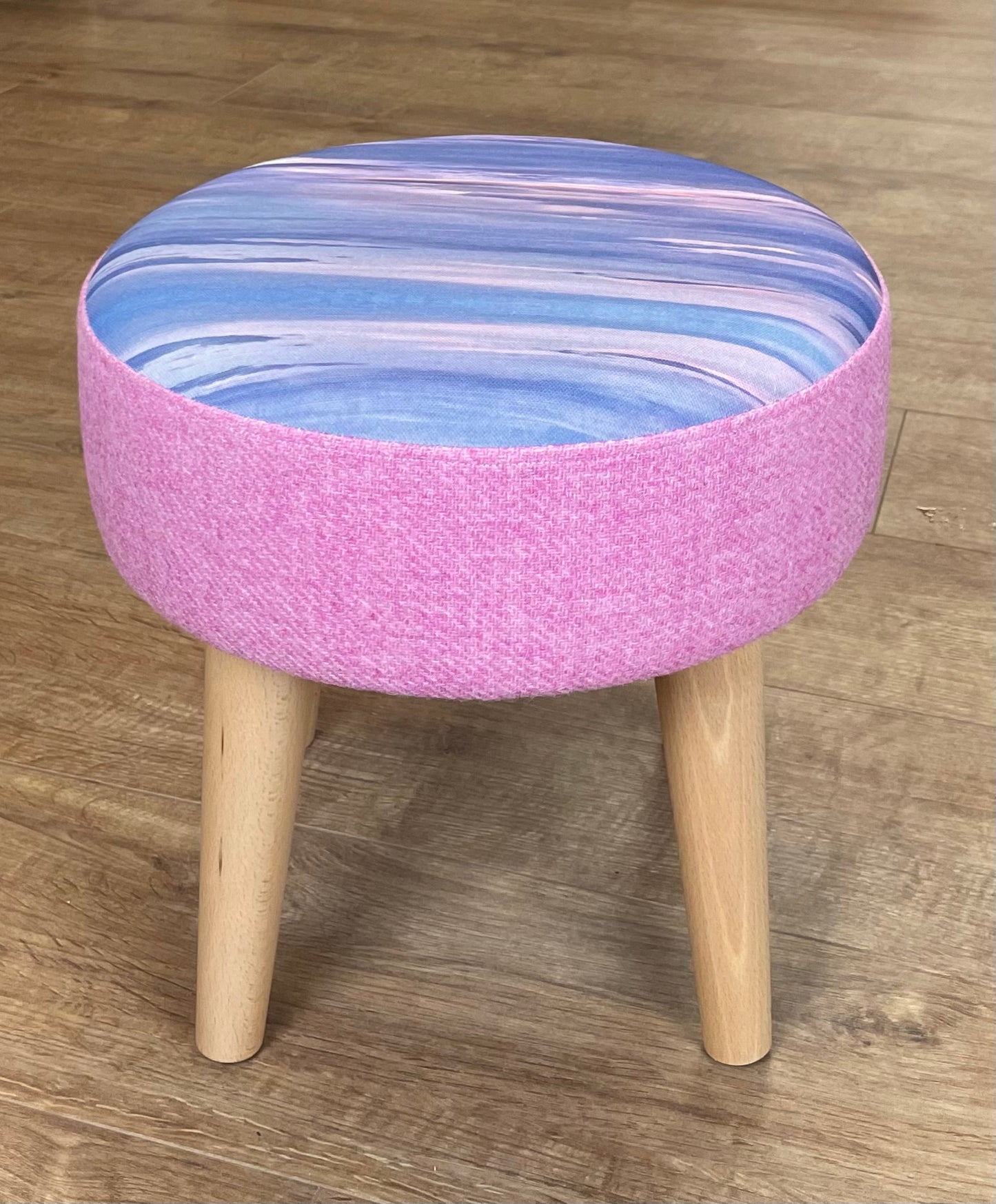 Serenity Linen and Light Pink Harris Tweed Small Footstool