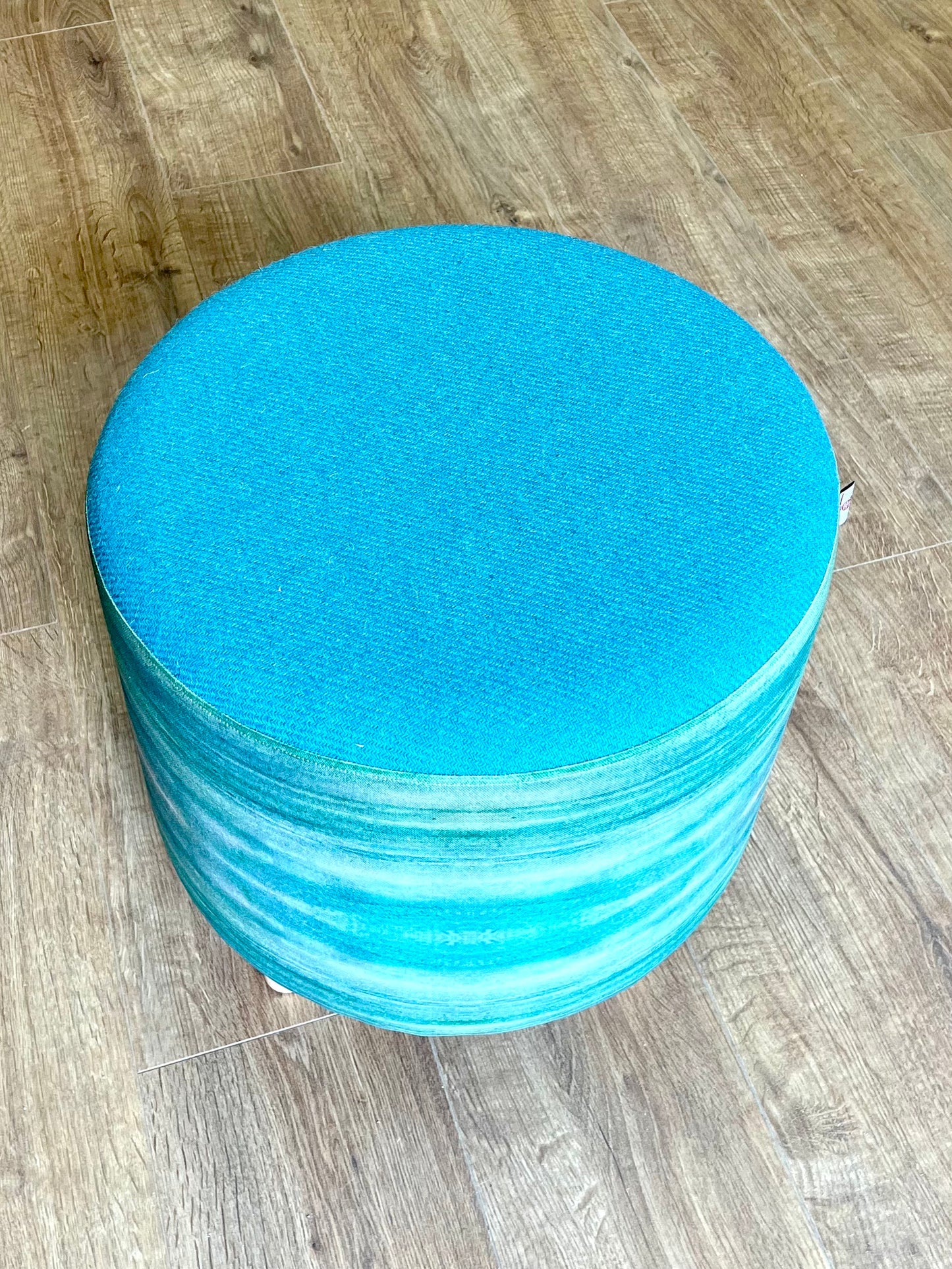Turquoise Sea Linen Footstool with Harris Tweed