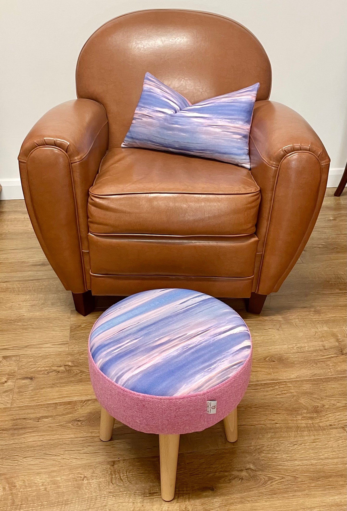 Serenity Linen and Light Pink Harris Tweed Small Footstool