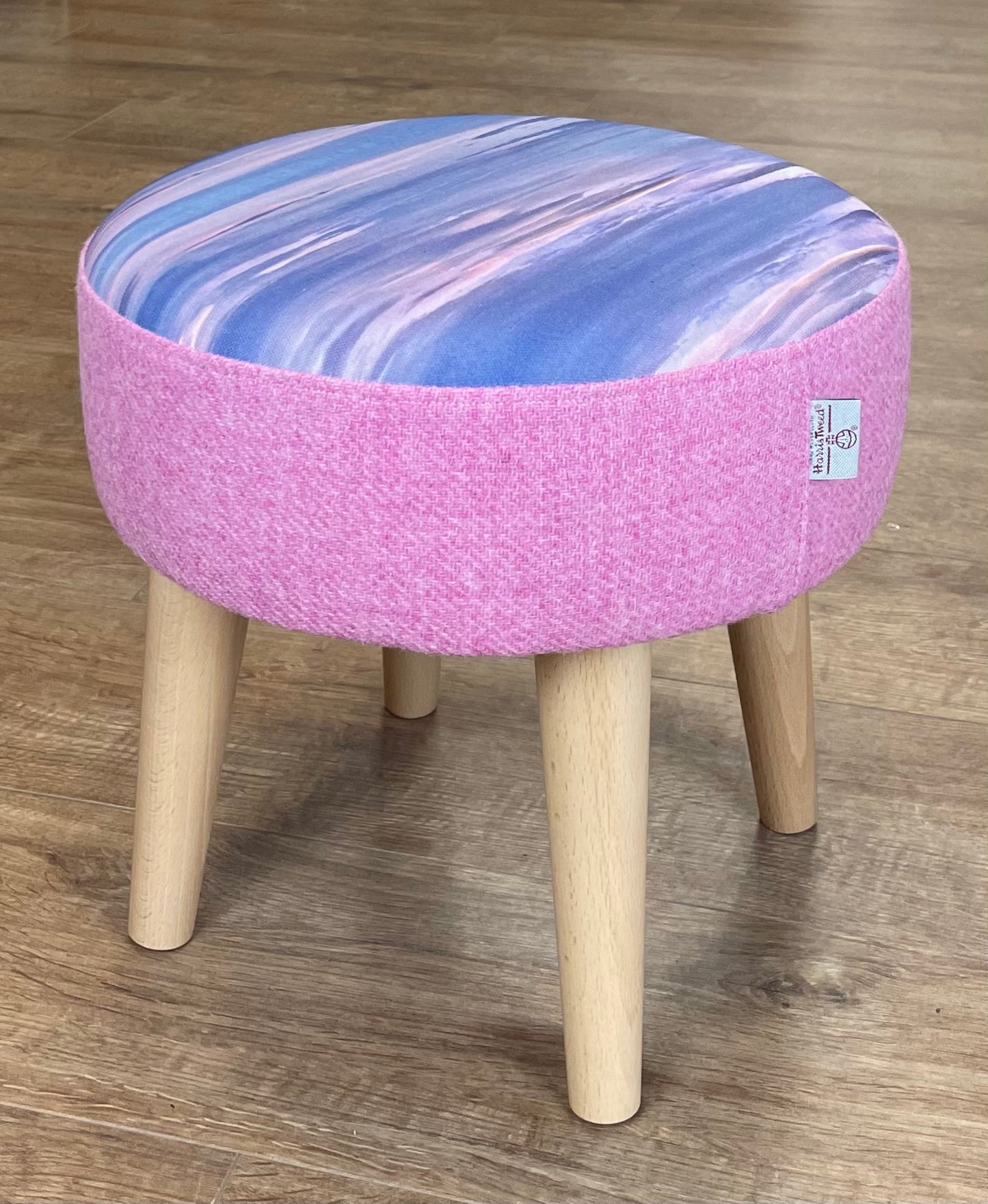 Serenity Linen and Light Pink Harris Tweed Small Footstool