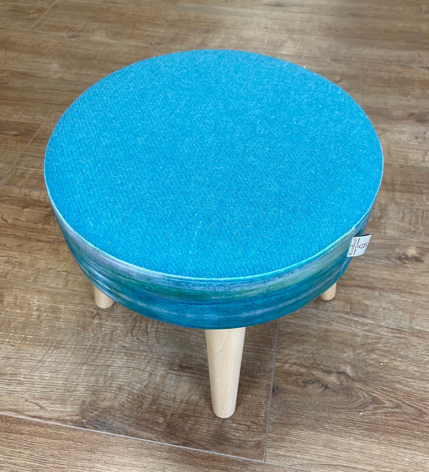 Emerald Sea Velvet and Turquoise Harris Tweed Footstool