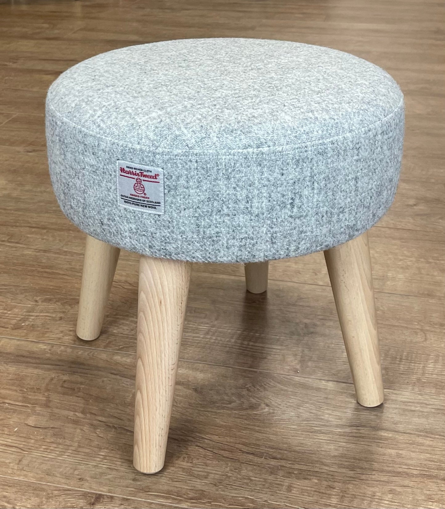 Small Light Grey Harris Tweed Footstool