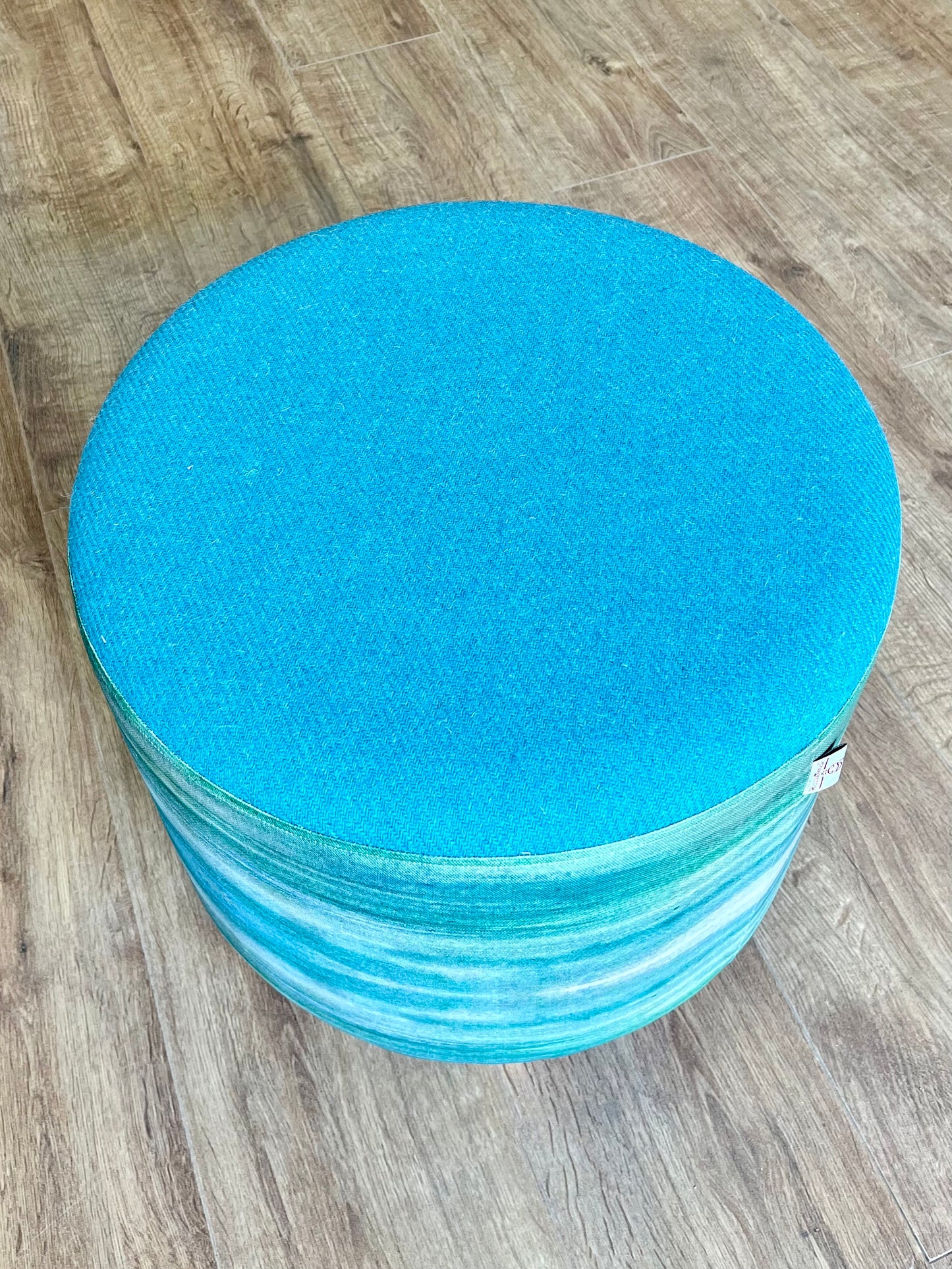 Turquoise Sea Linen Footstool with Harris Tweed
