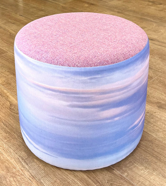 Skyscape Linen and Dusky Pink Harris Tweed Floating Footstool