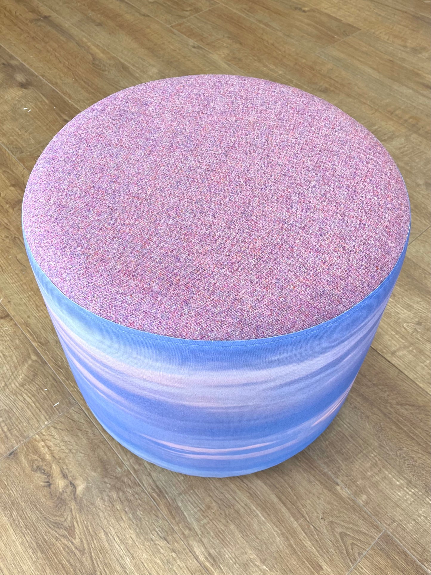 Skyscape Linen and Dusky Pink Harris Tweed Floating Footstool