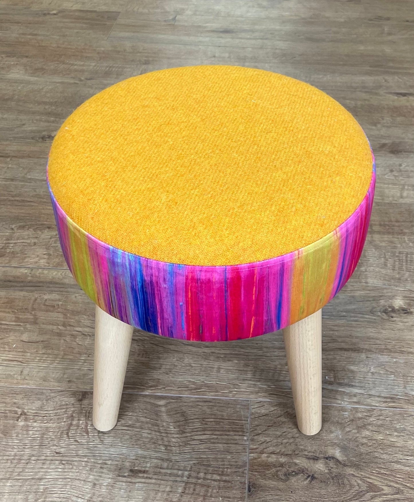 Paint Strokes Velvet and Yellow Harris Tweed Small Footstool