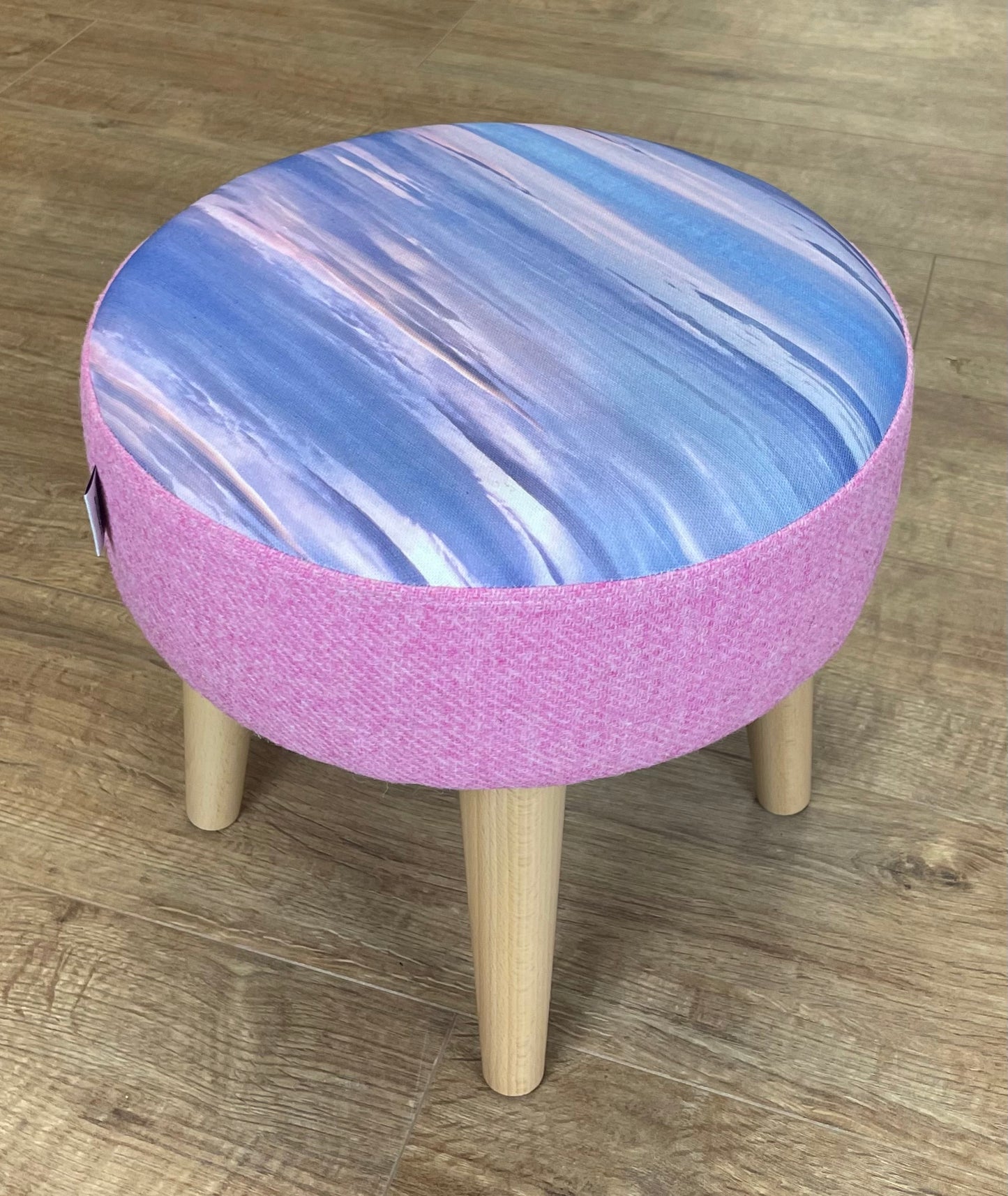 Serenity Linen and Light Pink Harris Tweed Small Footstool