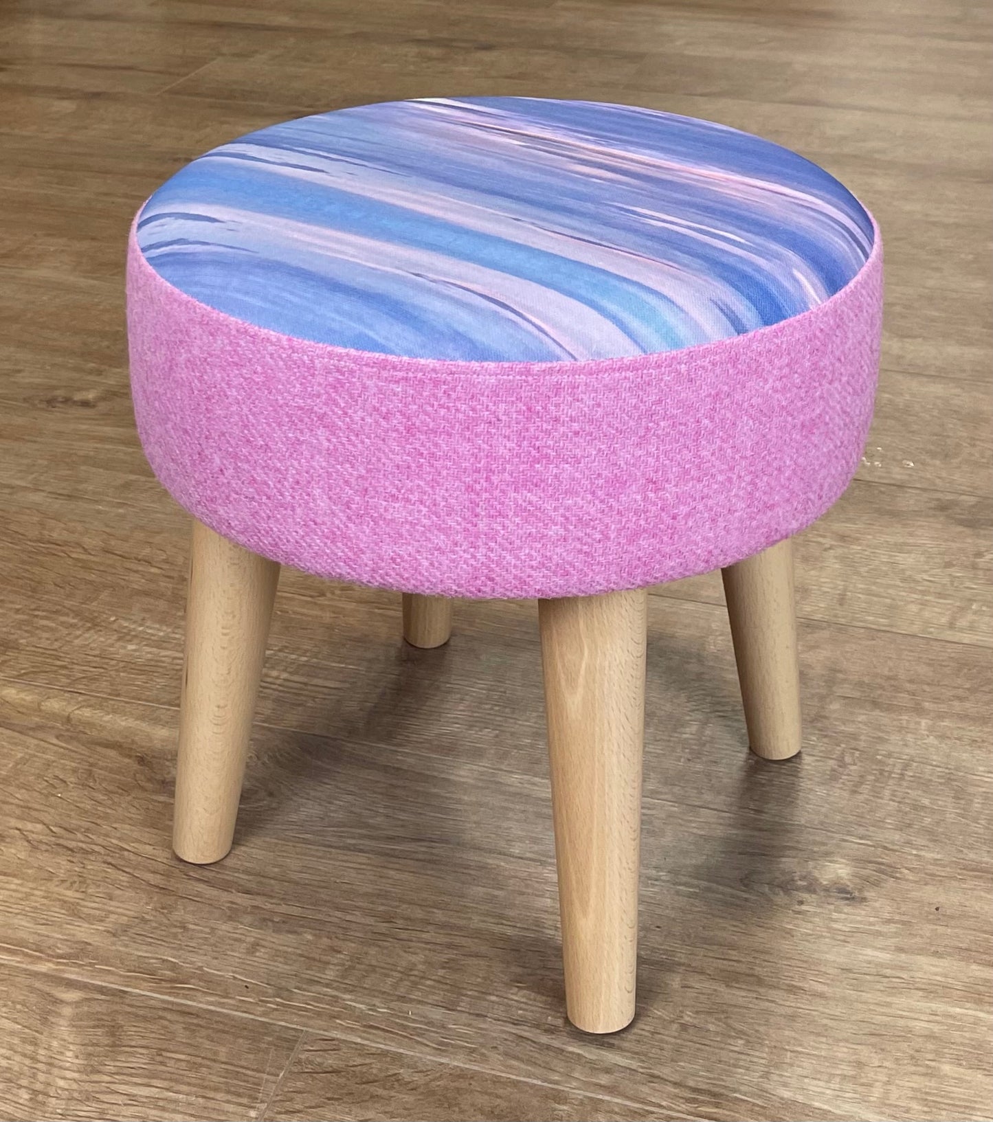 Serenity Linen and Light Pink Harris Tweed Small Footstool
