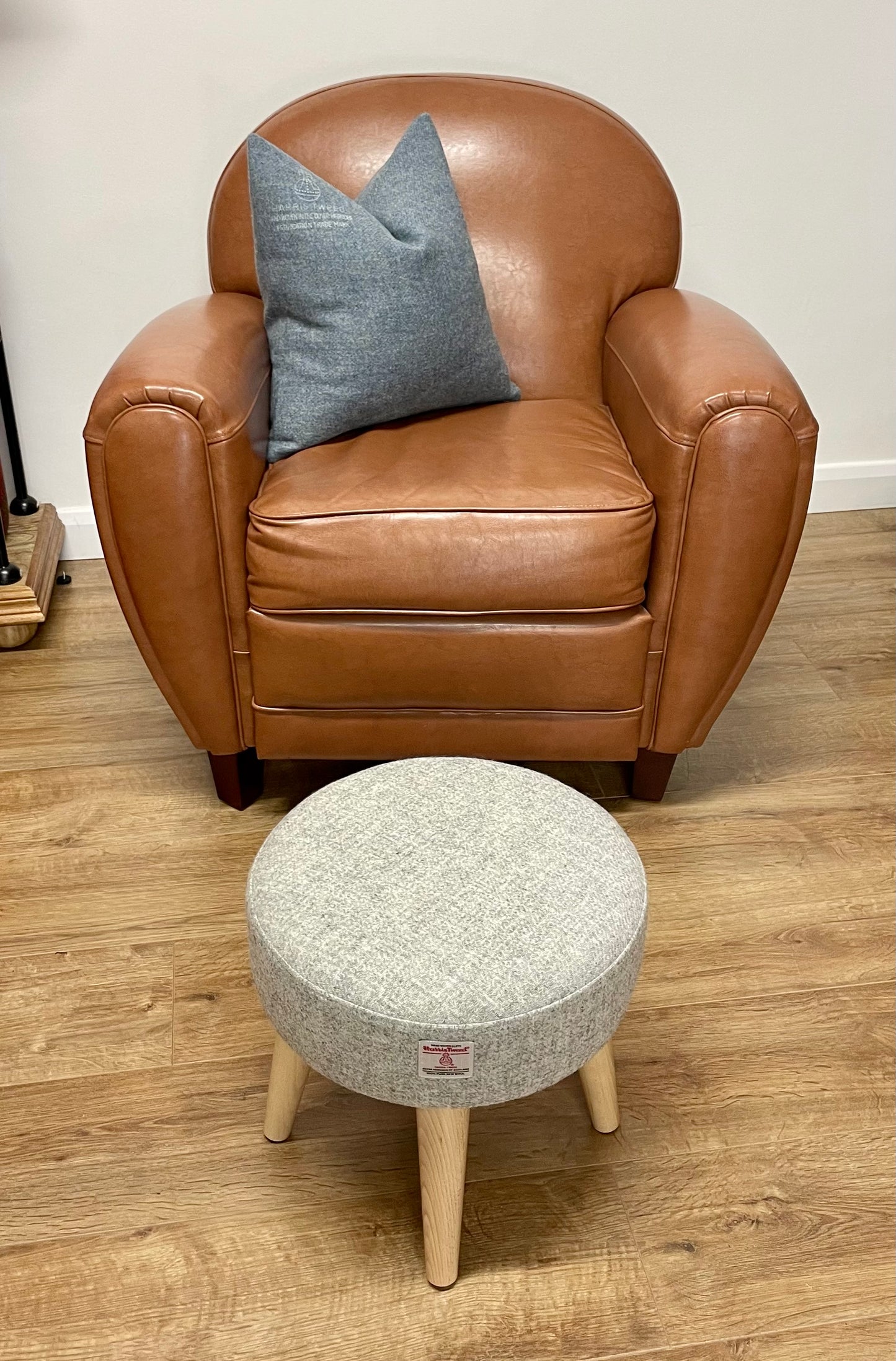 Small Light Grey Harris Tweed Footstool