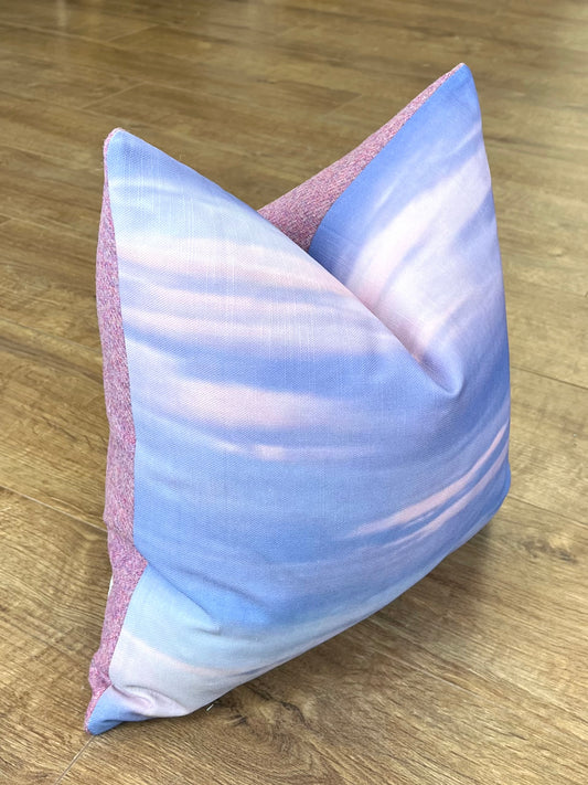 Skyscape Linen and Dusky Pink Harris Tweed Cushion 16”