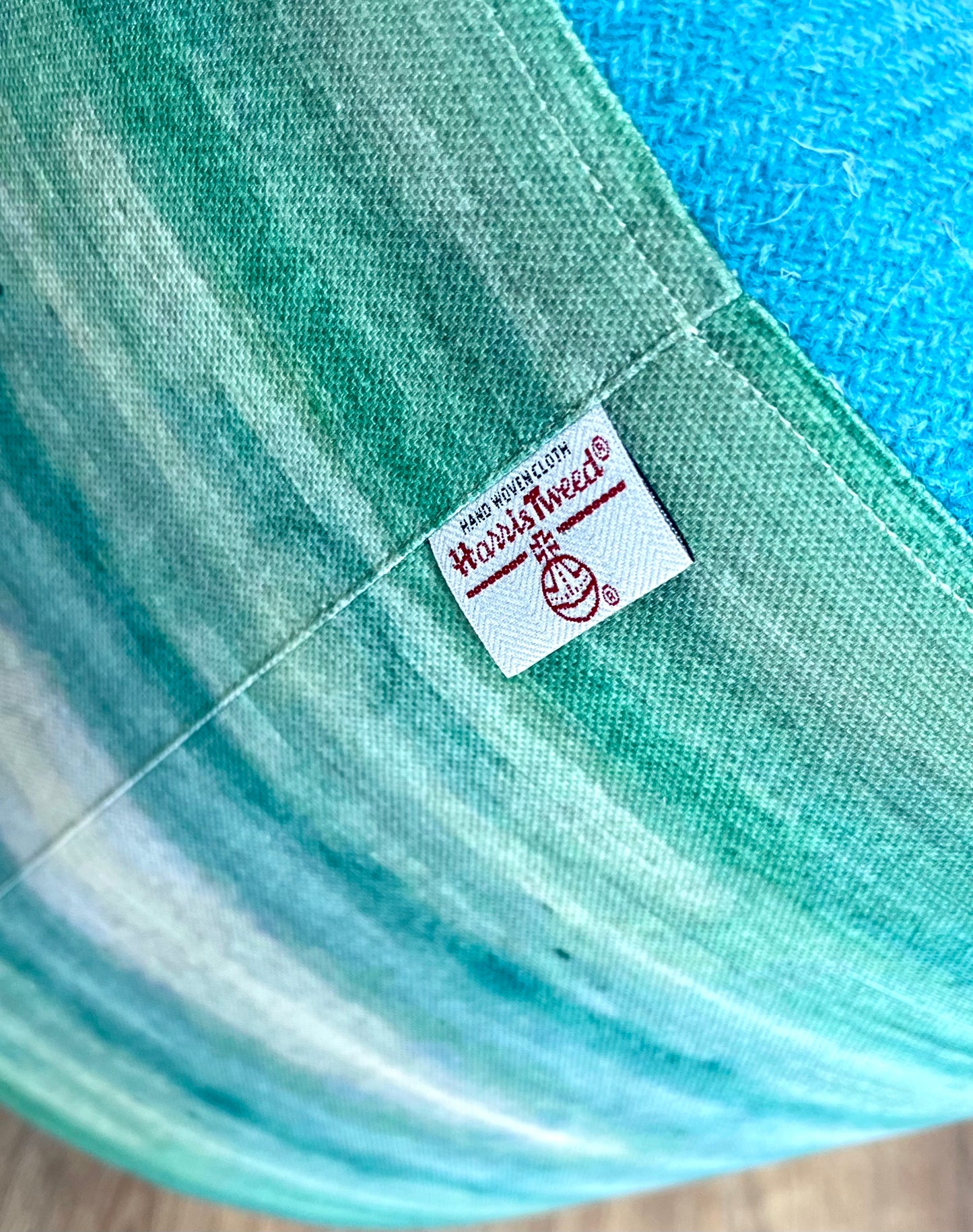 Turquoise Sea Linen Footstool with Harris Tweed