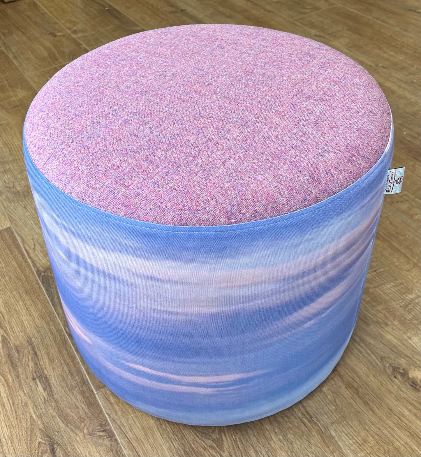 Skyscape Linen and Dusky Pink Harris Tweed Floating Footstool