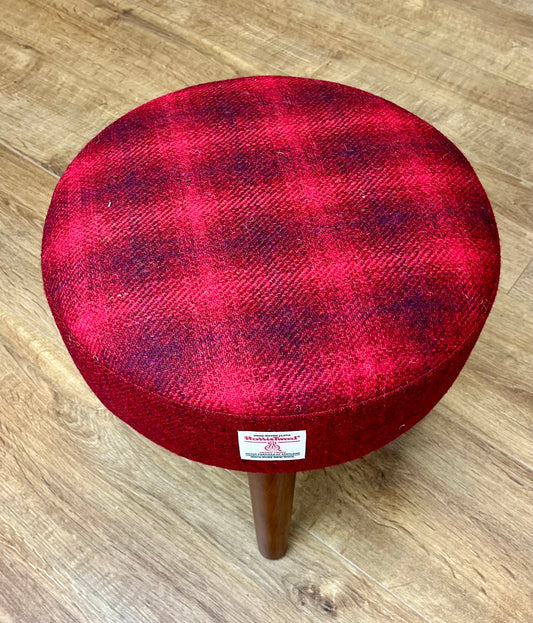 Red and Faded Tartan Harris Tweed Footstool