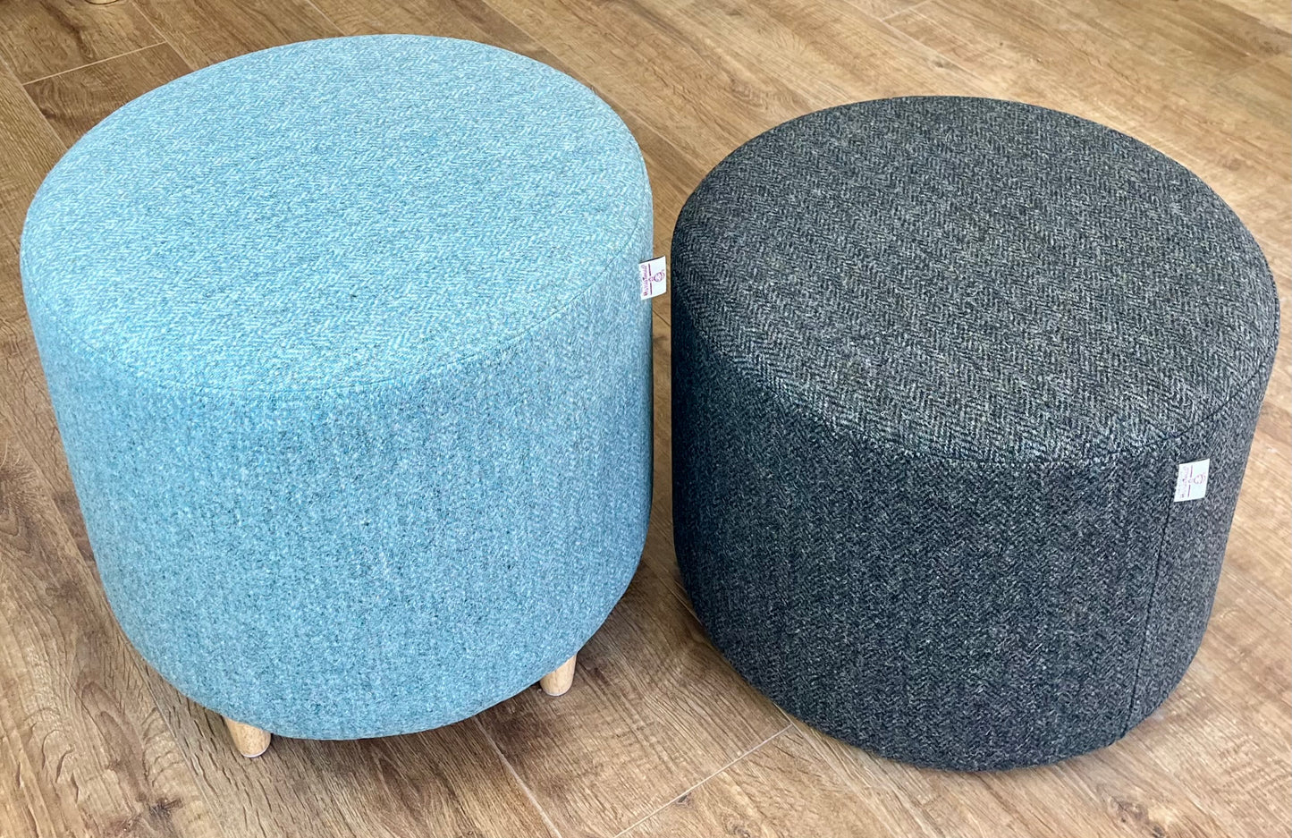 Charcoal Herringbone Harris Tweed Floating Footstool