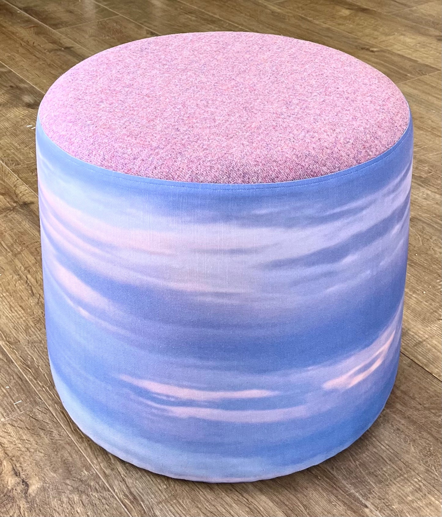 Skyscape Linen and Dusky Pink Harris Tweed Floating Footstool