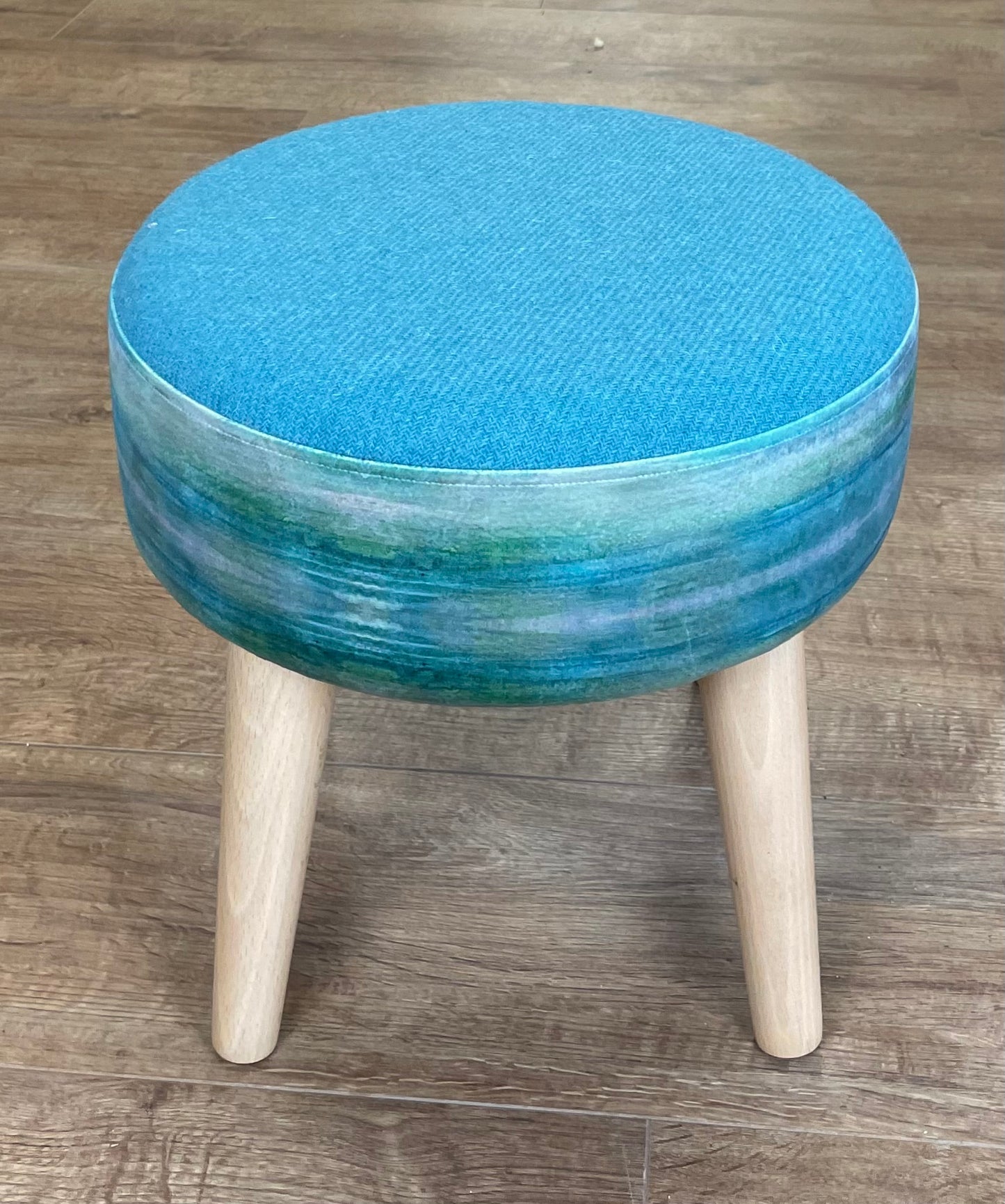 Emerald Sea Velvet and Turquoise Harris Tweed Footstool
