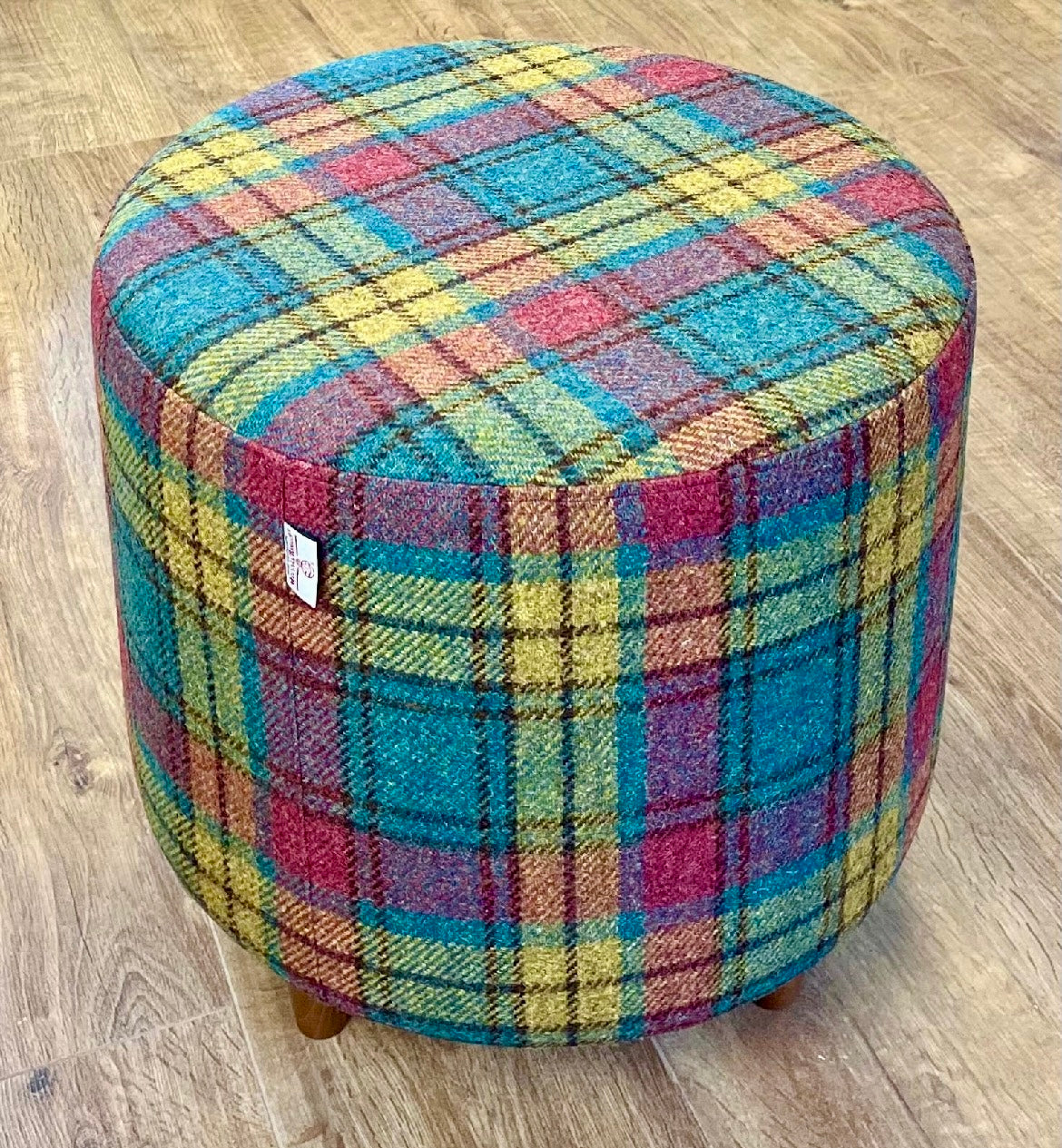 Green, Red & Mustard Tartan Harris Tweed Chunky Footstool