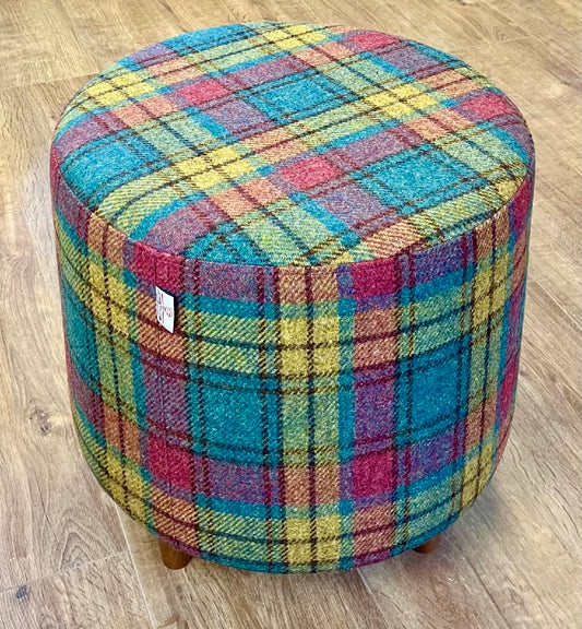 Green, Red & Mustard Tartan Harris Tweed Chunky Footstool