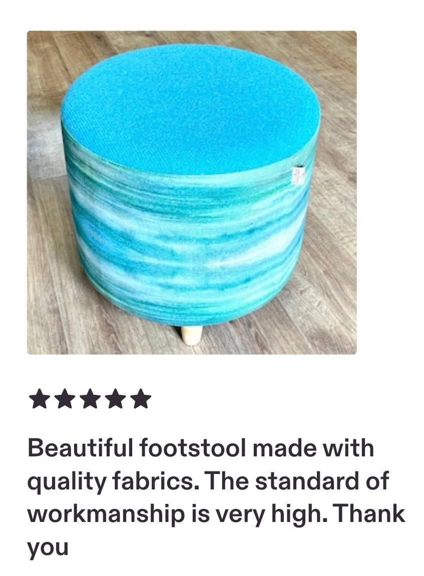 Turquoise Sea Linen Footstool with Harris Tweed