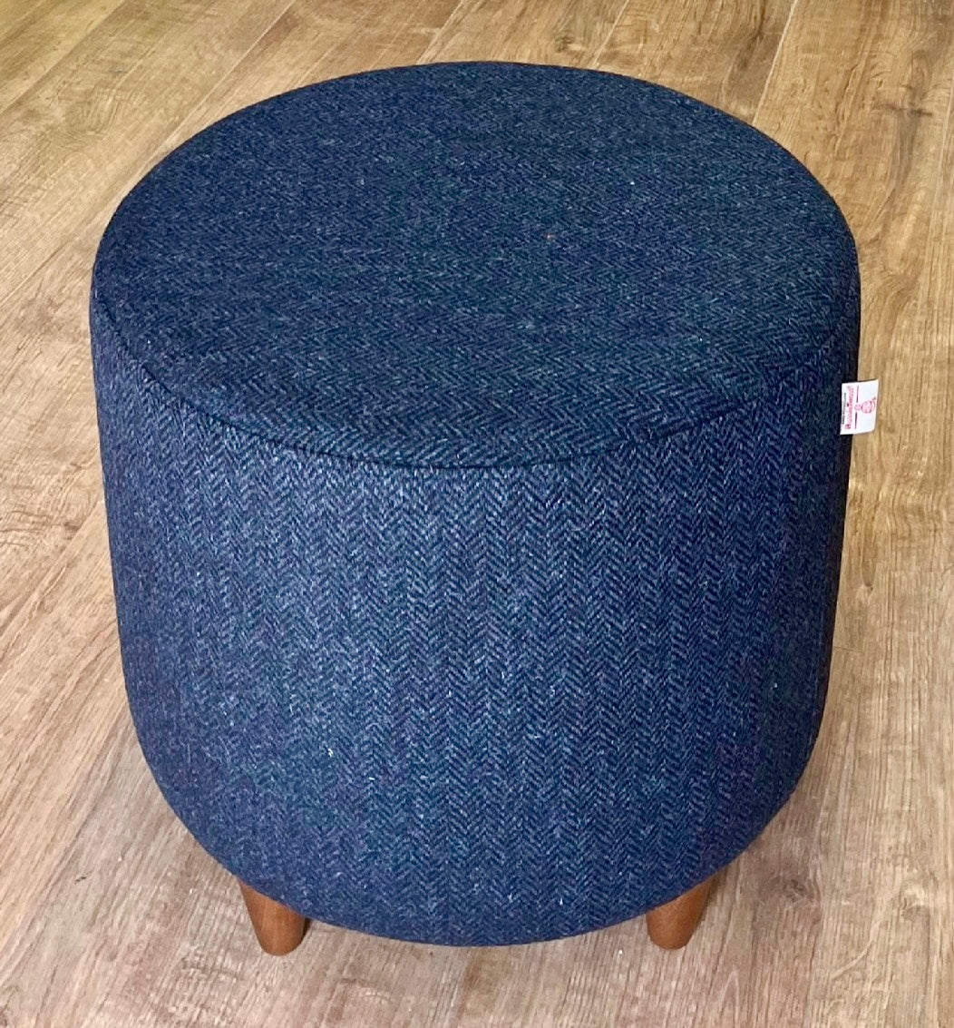 Navy Blue Harris Tweed Chunky Footstool