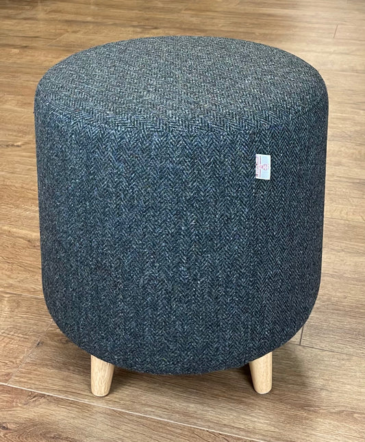 Charcoal Herringbone Harris Tweed Chunky Footstool