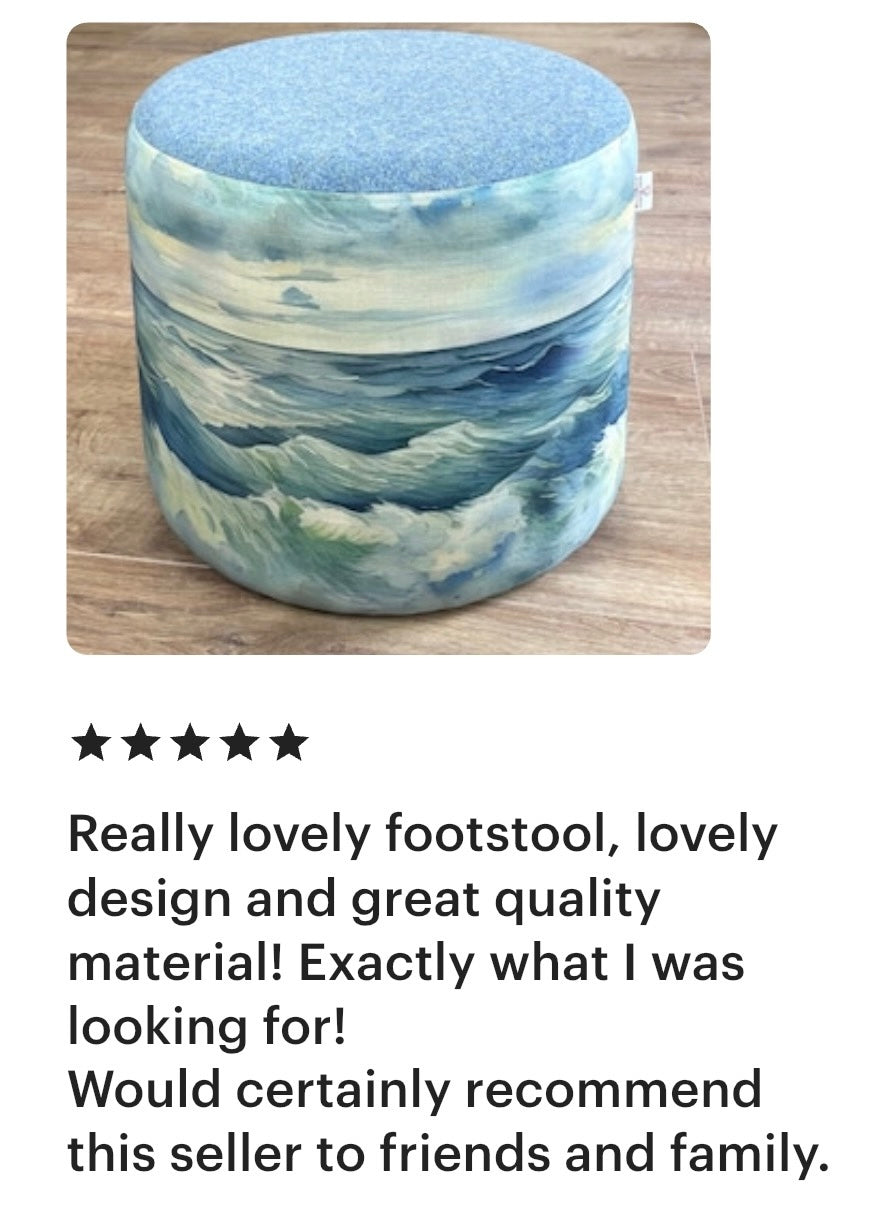 Stormy Sea Linen and Light Blue Harris Tweed Floating Footstool