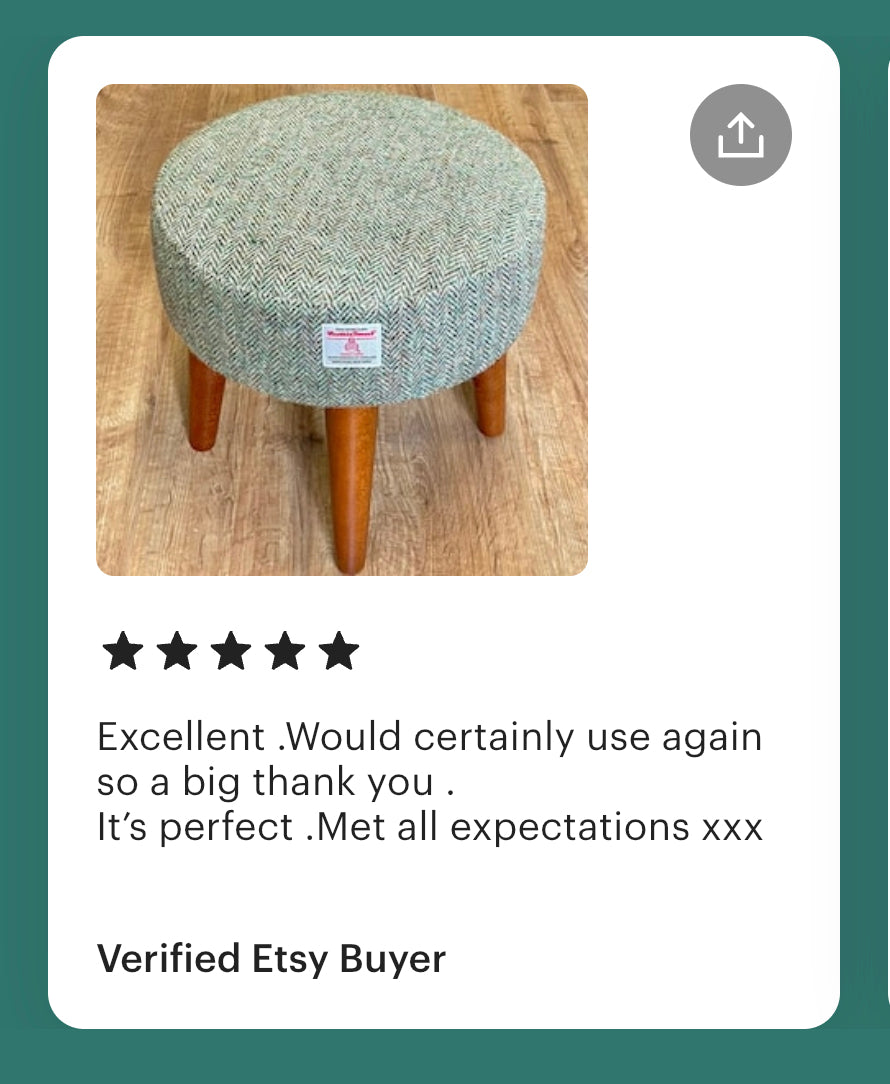 Light Brown Green Harris Tweed Footstool with Dark Varnished Wooden Legs