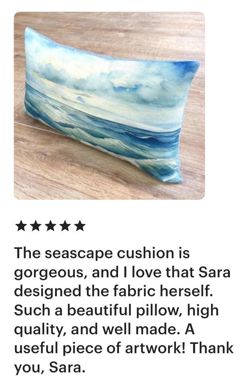 Stormy Sea Linen and Light Blue Harris Tweed Oblong Cushion
