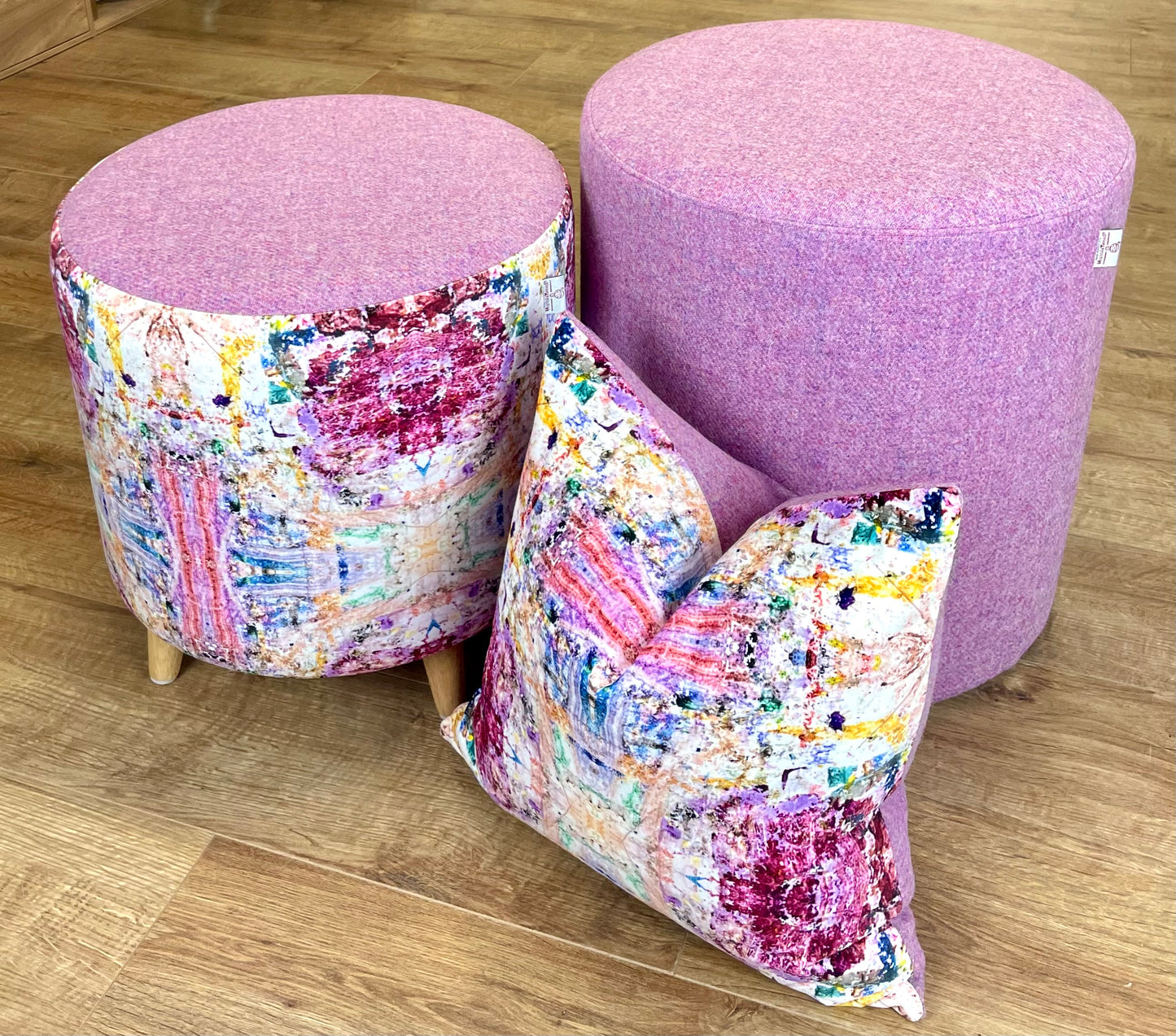 Large Pink Lilac Harris Tweed Chunky Stool / Footstool