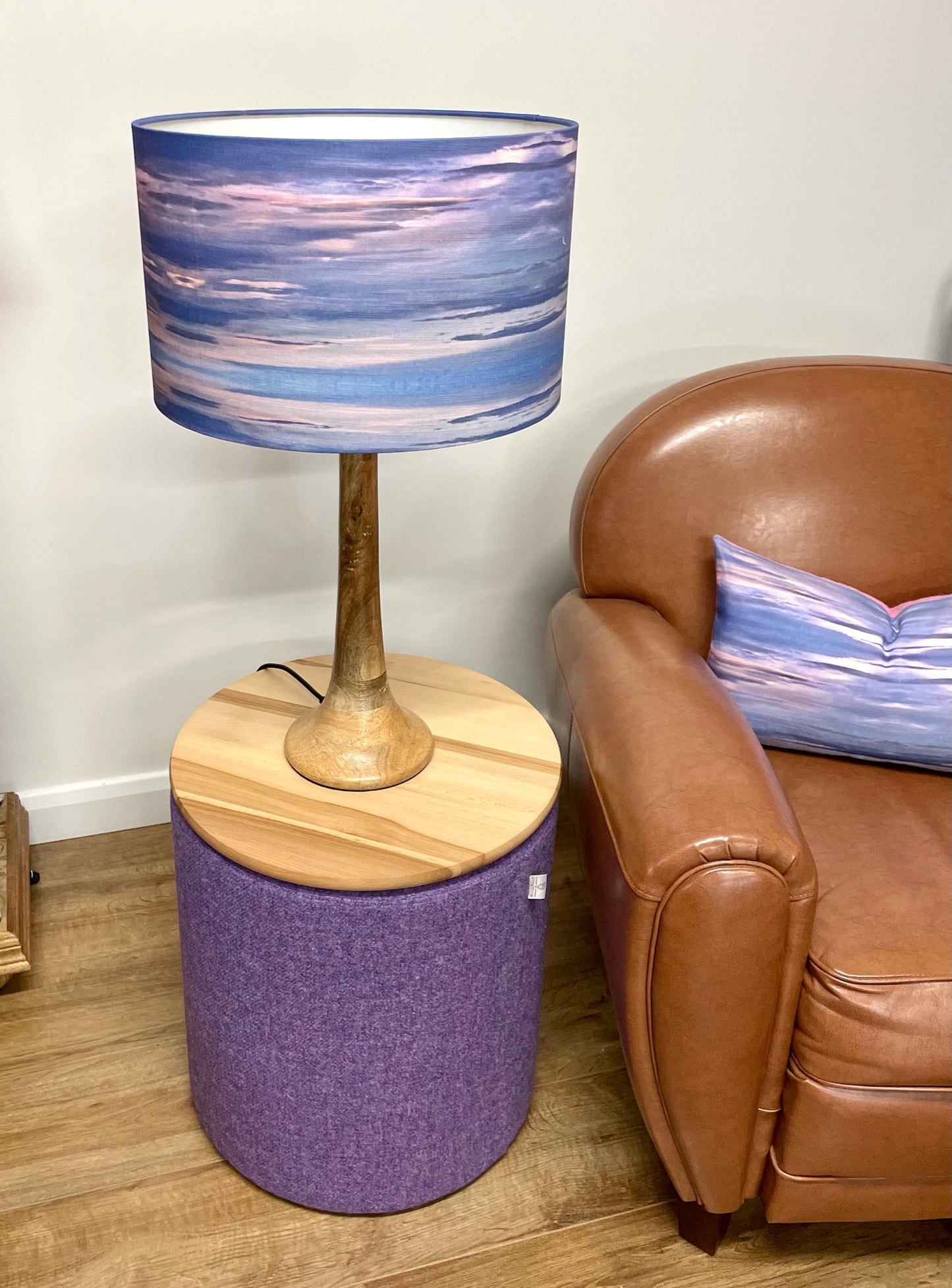 Purple Harris Tweed Chunky Footstool Table