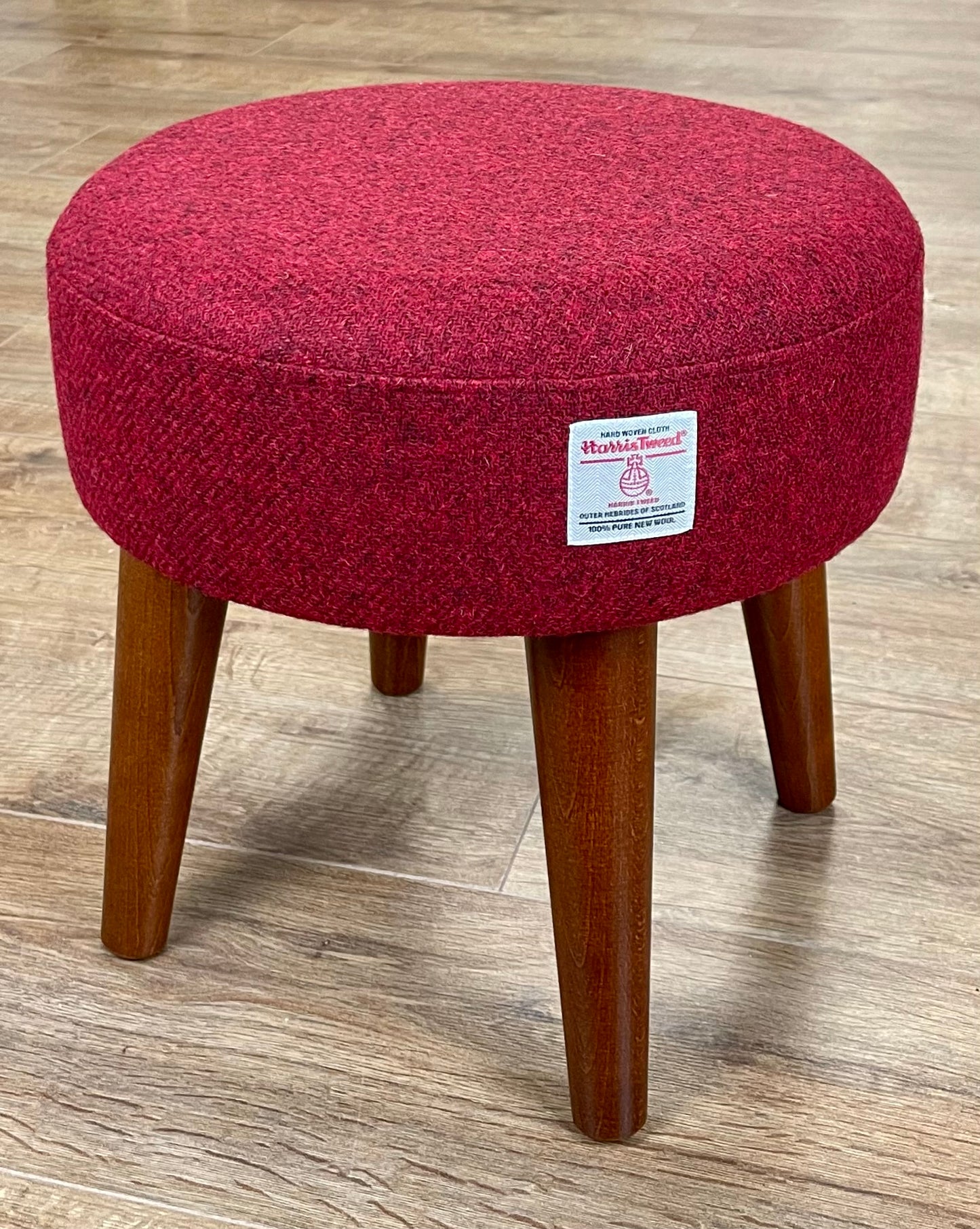 Small Red Harris Tweed Footstool