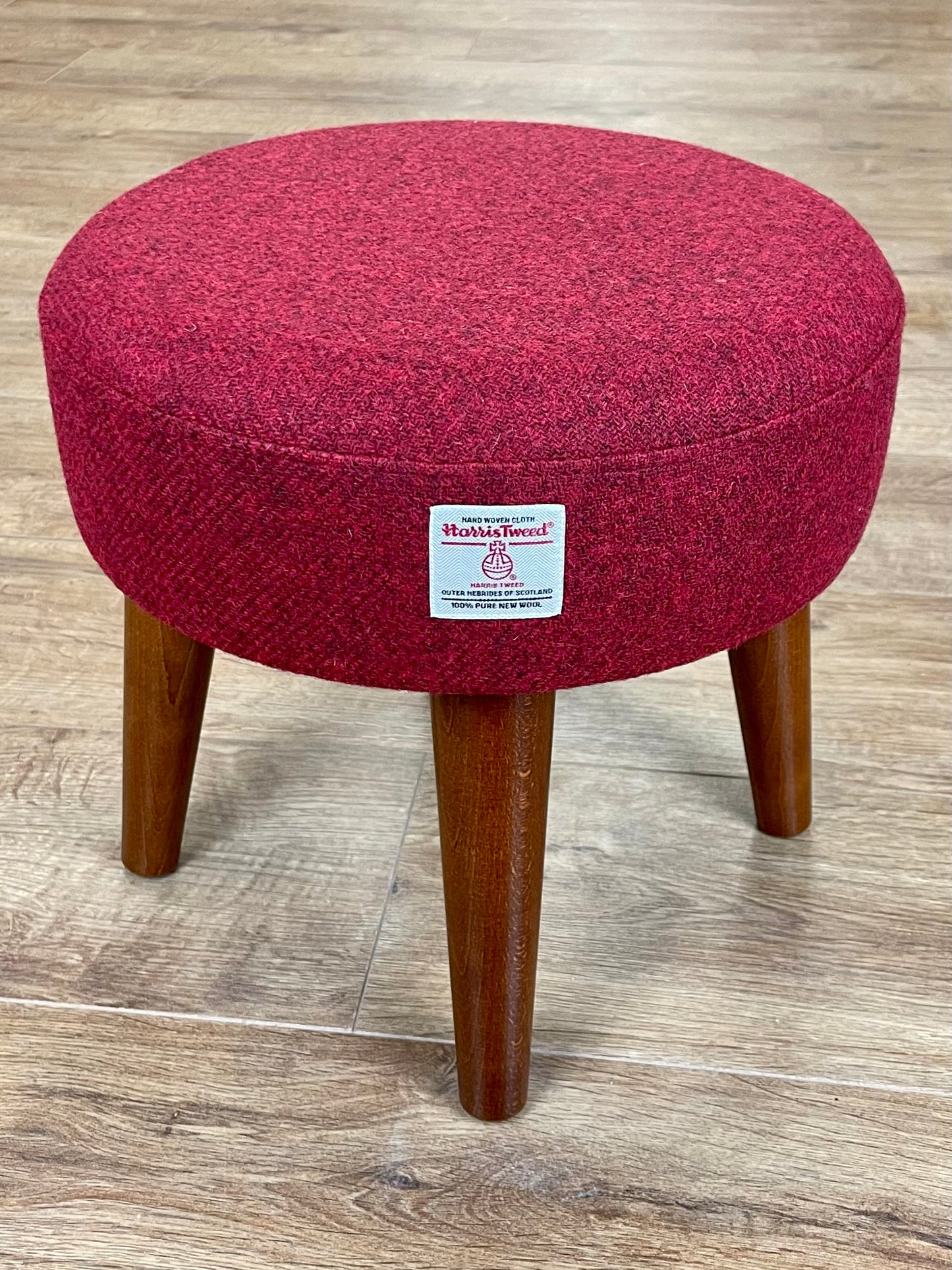 Small Red Harris Tweed Footstool