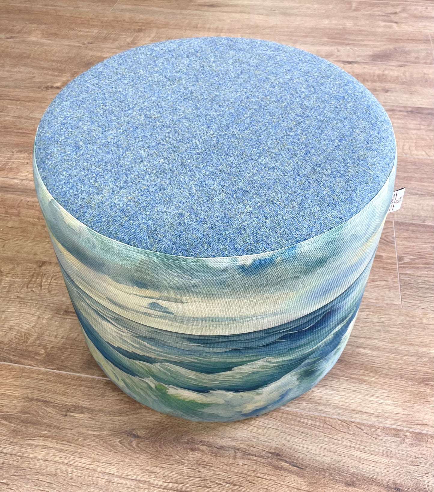 Stormy Sea Linen and Light Blue Harris Tweed Floating Footstool