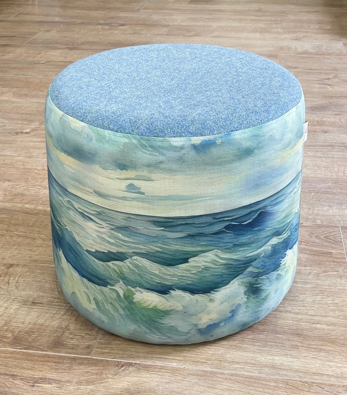 Stormy Sea Linen and Light Blue Harris Tweed Floating Footstool