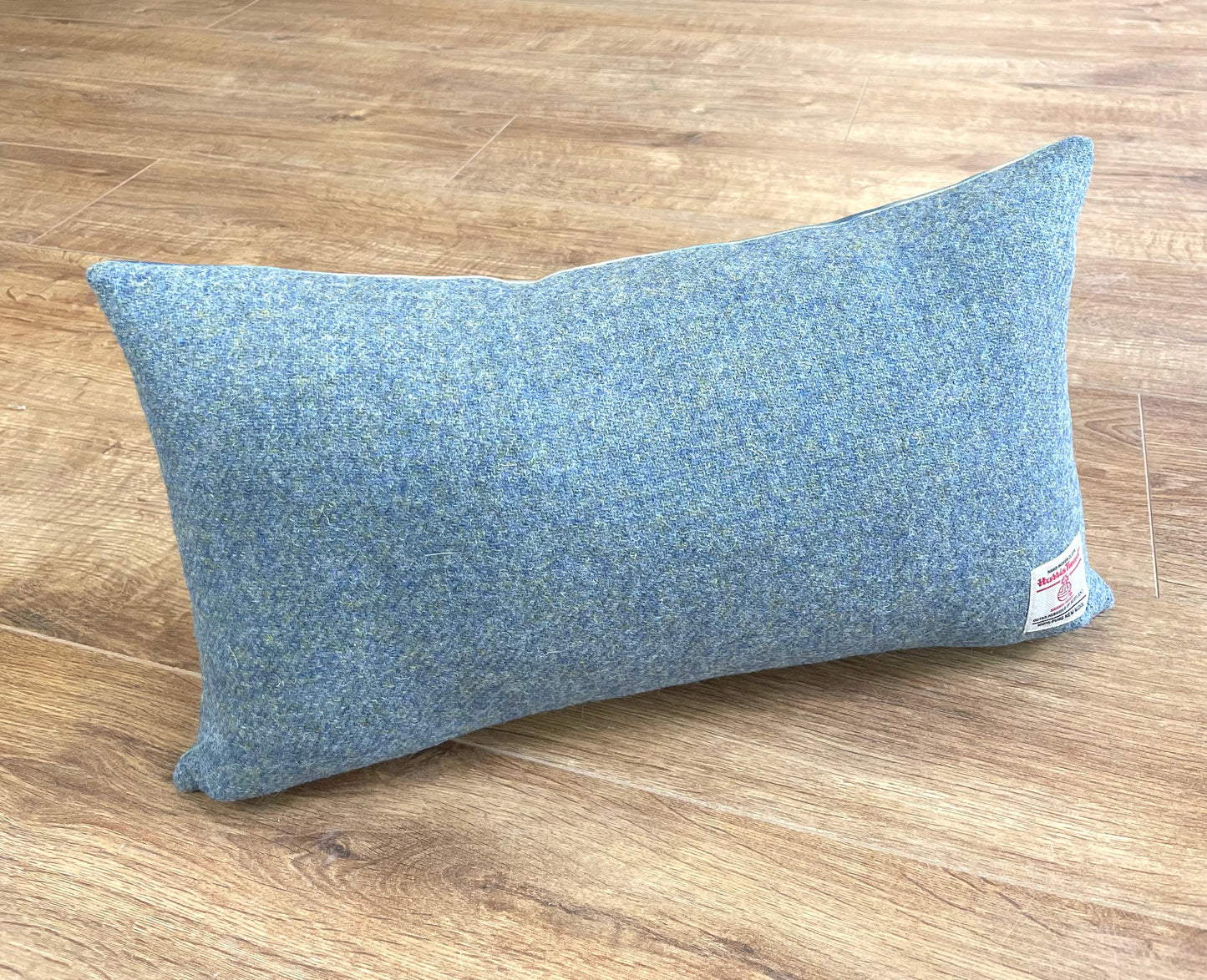 Stormy Sea Linen and Light Blue Harris Tweed Oblong Cushion
