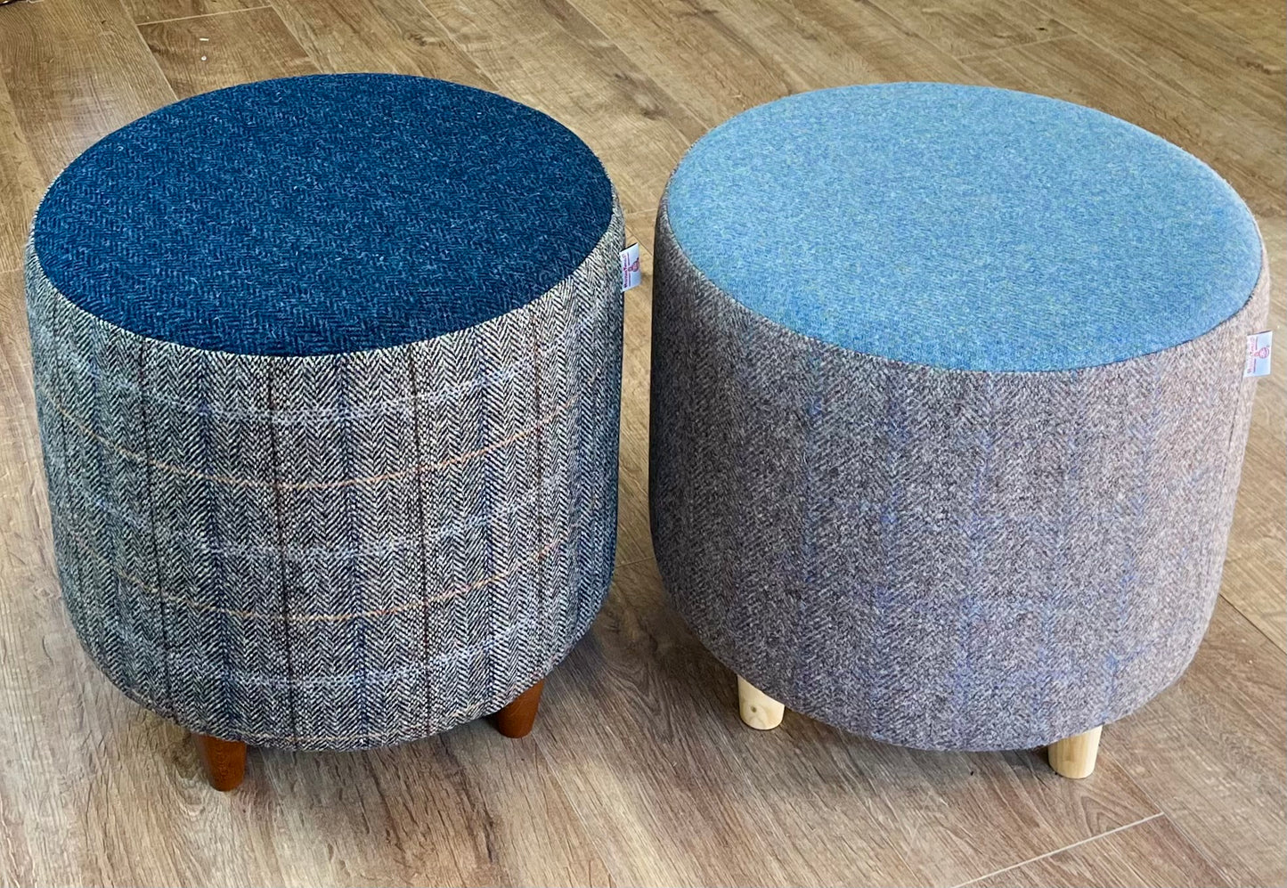 Navy Blue Herringbone Harris Tweed Floating Footstool