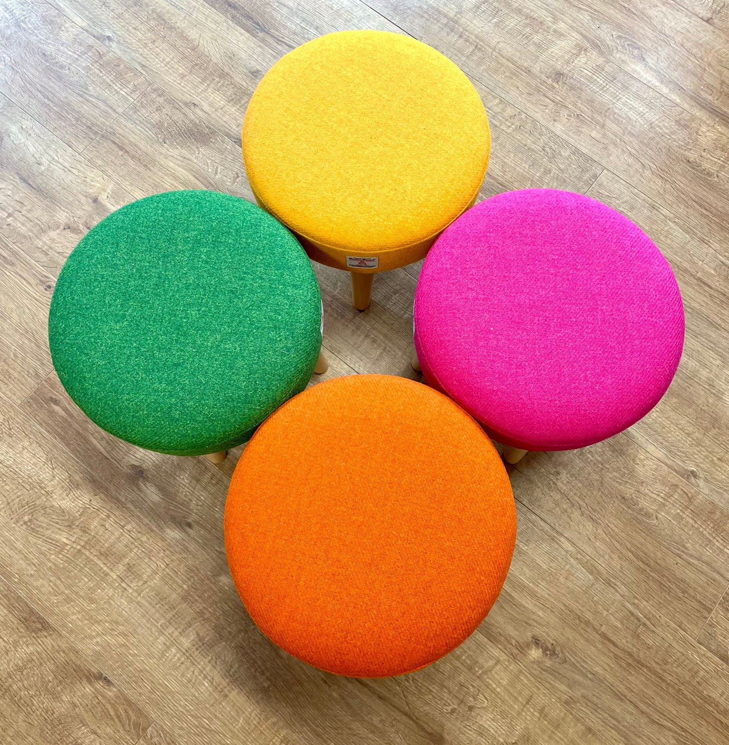 Yellow Harris Tweed Footstool with Dark Varnished Wooden Legs