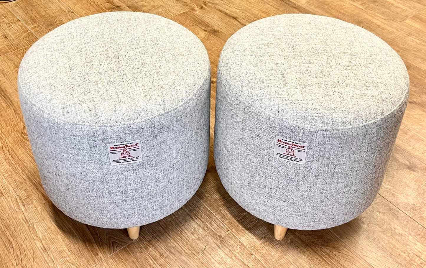 Small Light Grey Harris Tweed Footstool